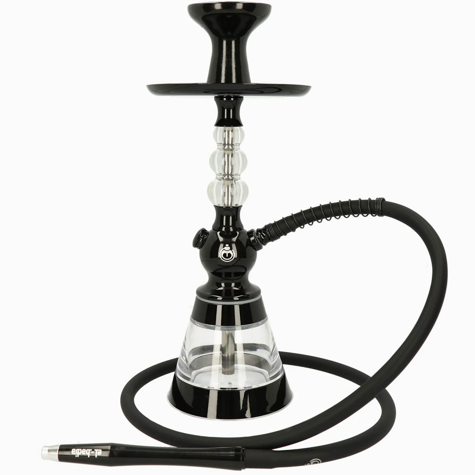 Chicha EL-BADIA® CELESTE – 45 cm – Chicha Légère avec Vase Acrylique, Tuyau Silicone, Manche Métal & Foyer Phunnel – Design Iconique et Couleurs Tendance (Deep Black)