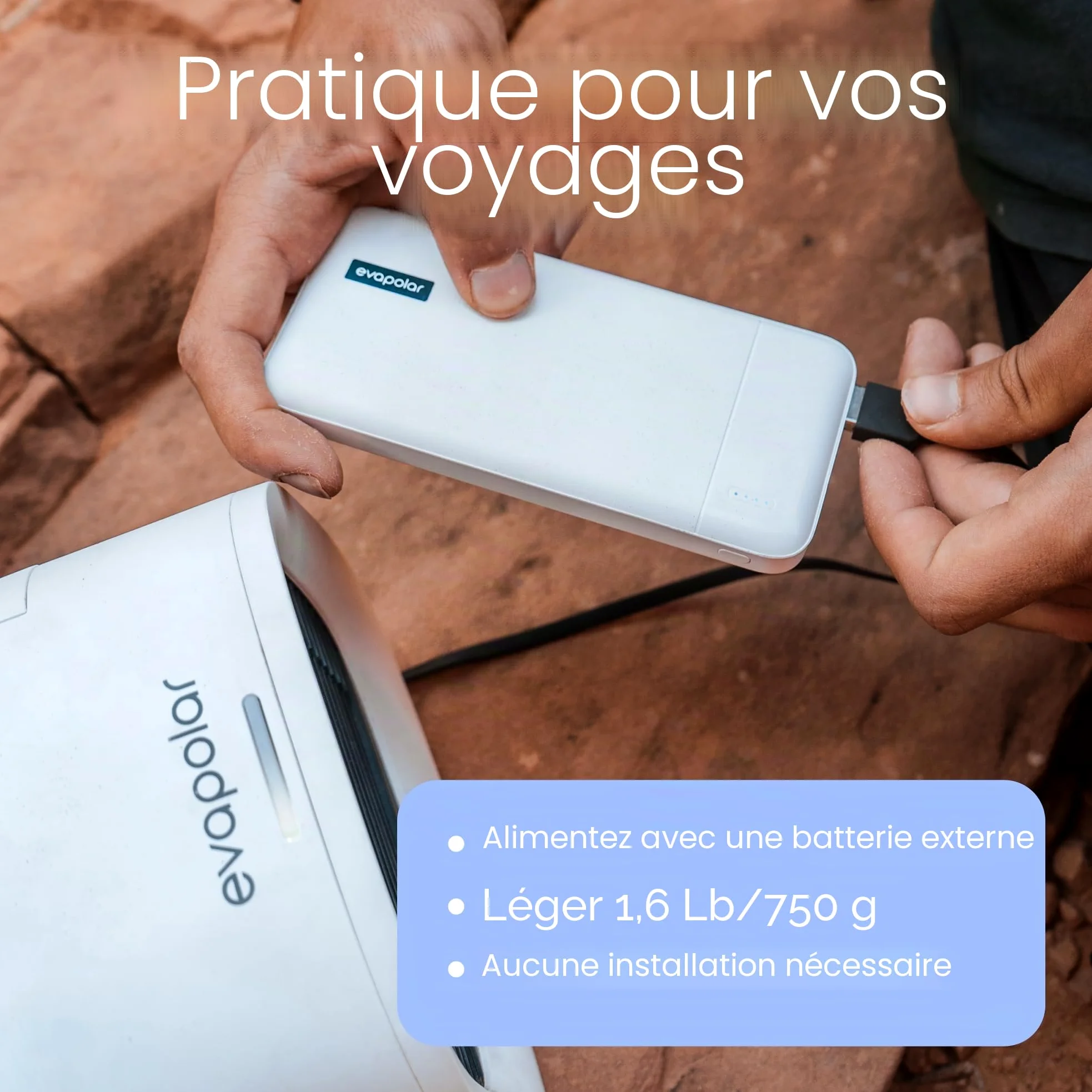 Evapolar evaCHILL Rafraichisseur d’Air Humidificateur Personnel à Évaporation - Ventilateur Portable Silencieux pour Maison, Bureau, Voyage - Connectique USB et Lumière LED Intégrée - Gris Small