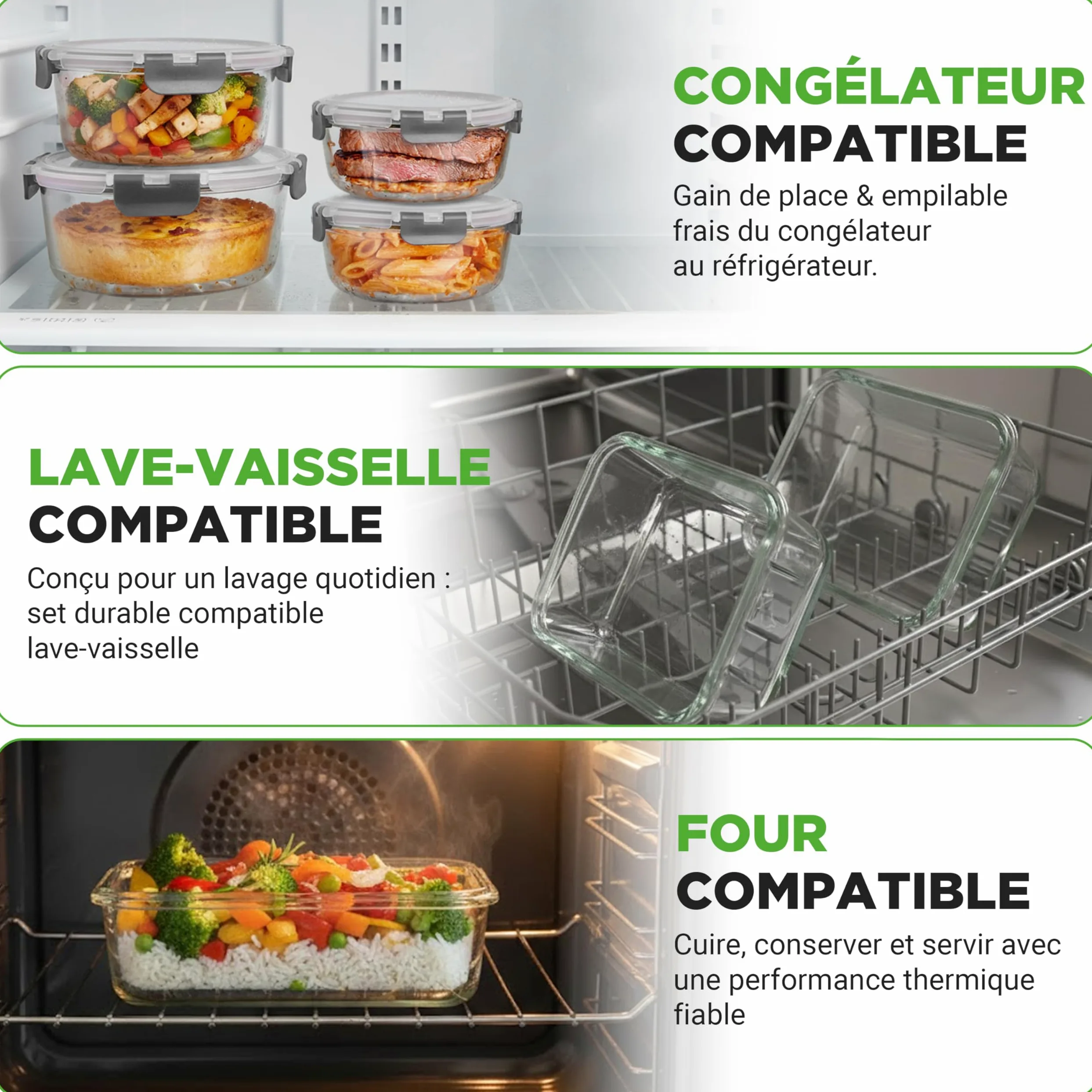 Nutrichef Ensemble de 12 Bocaux en Verre avec Couvercles Hermétiques – Récipients Empilables pour Meal Prep – Boîtes de Rangement Alimentaire en Verre avec Couvercle