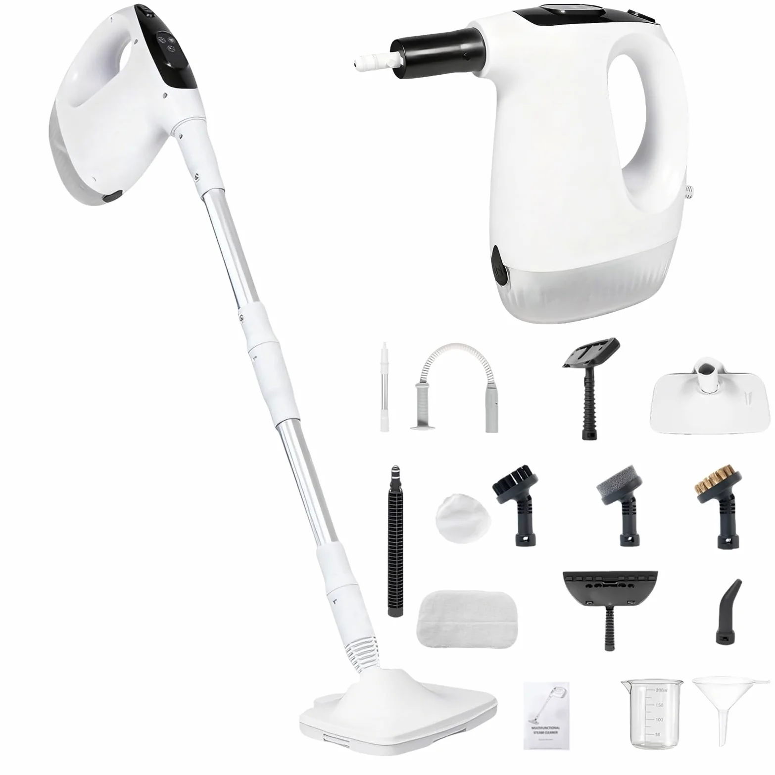 Nettoyeur Vapeur et Balai Vapeur, 1200W 2-en-1 Nettoyeur Vapeur Haute Pression Chauffage Rapide en 15s, pour Sols, Tapis, Fenêtres, Salles de Bains et Cuisines