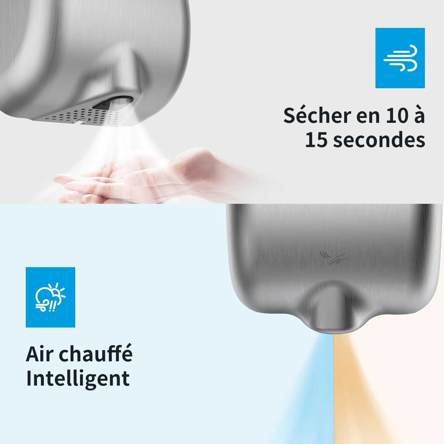 AIKE Elephant Power Sèche-Mains avec Filtre HEPA, Commercial Grande Vitesse, Air Chaud Auto, Boîtier Acier INOX AC220V-240V, AK2800BH
