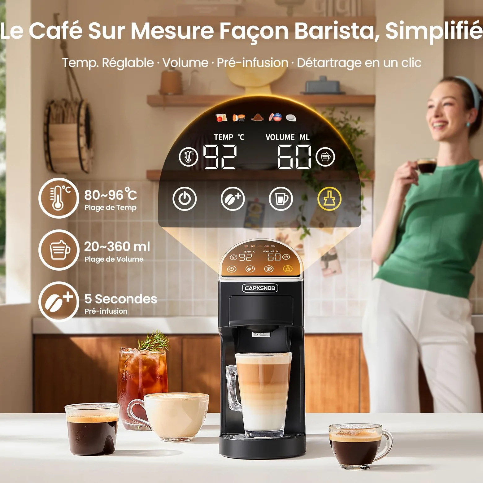 Magician2 Machine à Café Capsules & Dosettes 5 en 1 pour Nespresso, Dolce Gusto, Lavazza A Modo Mio, ESE 44mm & Café Moulu, Écran Tactile, Paramètres Smart, 20Bar, 1.2L, Cafetière pour Maison & Bureau