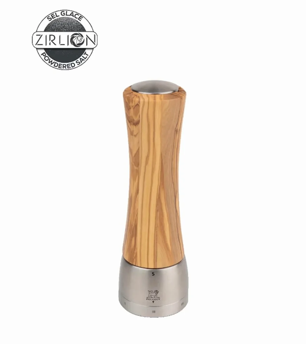 PEUGEOT - Moulin à Sel Madras u'Select 21 cm - 6 Réglages de Moutures Prédéfinies - Innovation Sel Glace, Mécanisme Zirlion - En Bois d'Olivier Labellisé PEFC et Inox - Fabrication Française