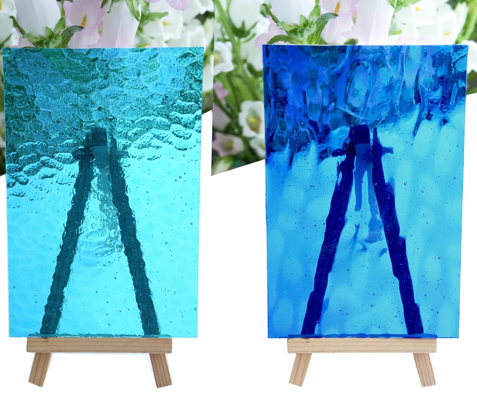 Lot de 10 feuilles de verre cathédral bleu transparent pour l'artisanat - Carreaux en verre texturé coloré de 15 x 10 cm - Pour bricolage et art mosaïque vivante