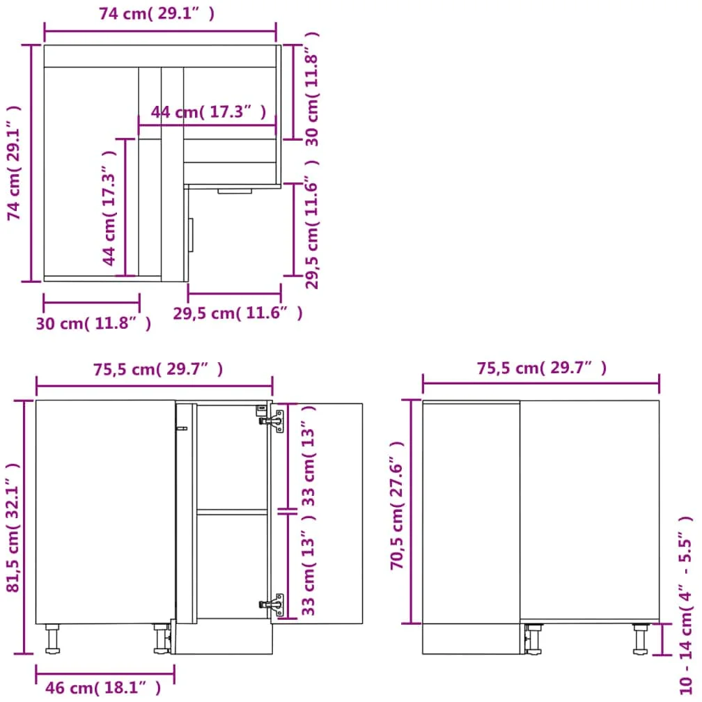 vidaXL Meuble d’Angle Lyon, 75,5x75,5x81,5 cm, Bois reconstitué, Blanc, Rangement Salle de Bain & Cuisine, Placard sous évier, Fixation Murale, Organisateur Maison