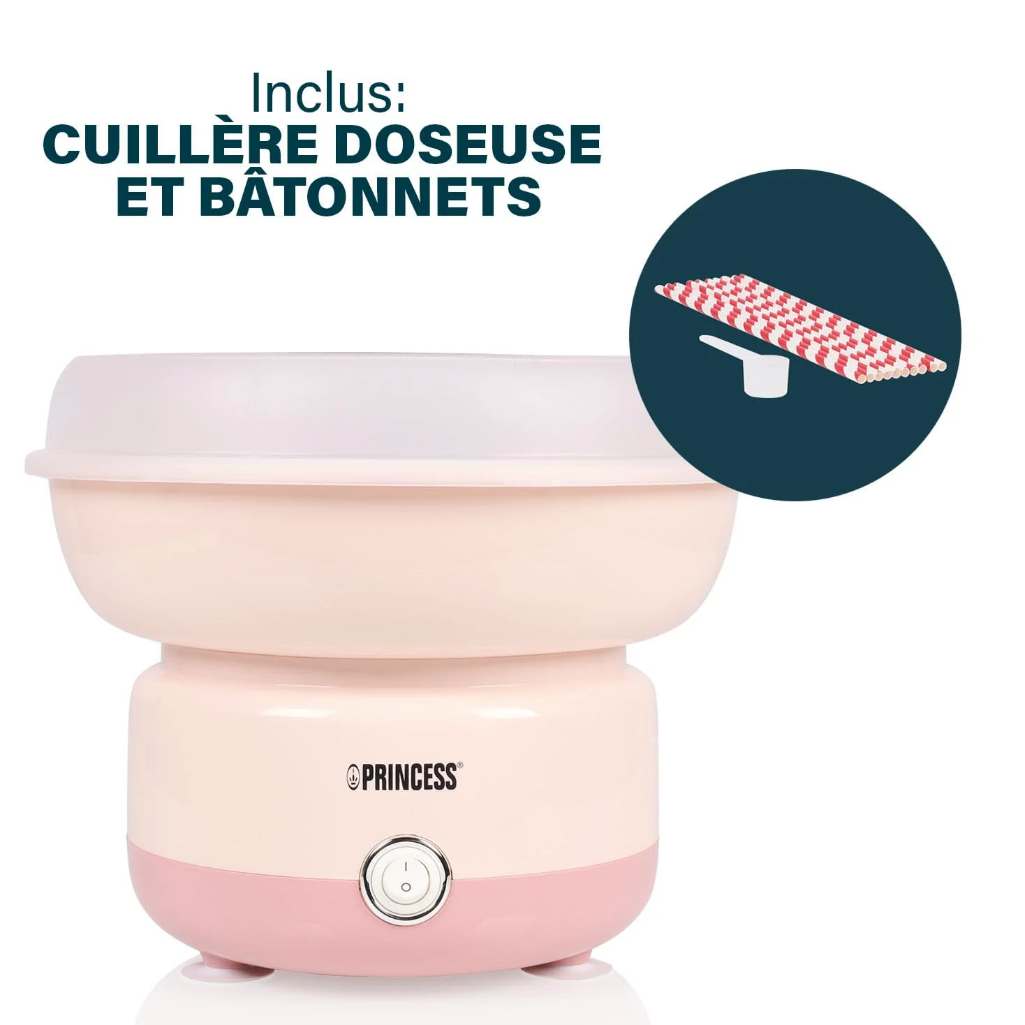 Princess Machine à Barbe à Papa, 500W, Design Compact, Pièces Lavables au Lave-Vaisselle, Inclus Bâtonnets et Cuillère, Sans BPA, Pieds Antidérapants, Facile à Utiliser, 292990