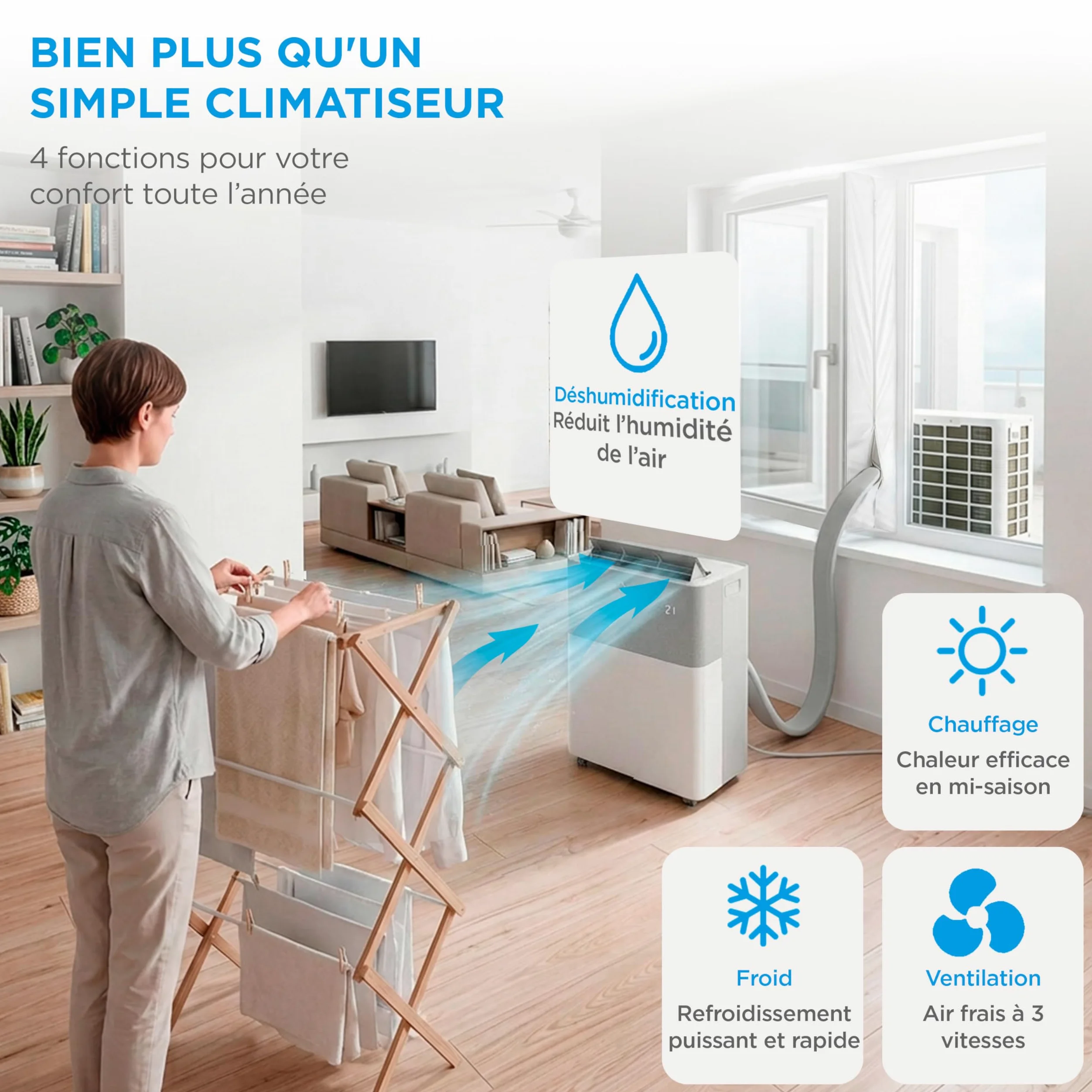MIDEA Climatiseur PortaSplit Mobile Silencieux 4-in-1| 12000 BTU | Chauffage et Climatisation Portable Prêt à Poser 3,5kW- Clim Mobile avec rafraîchisseur, déshumidificateur, chauffage,ventilateur