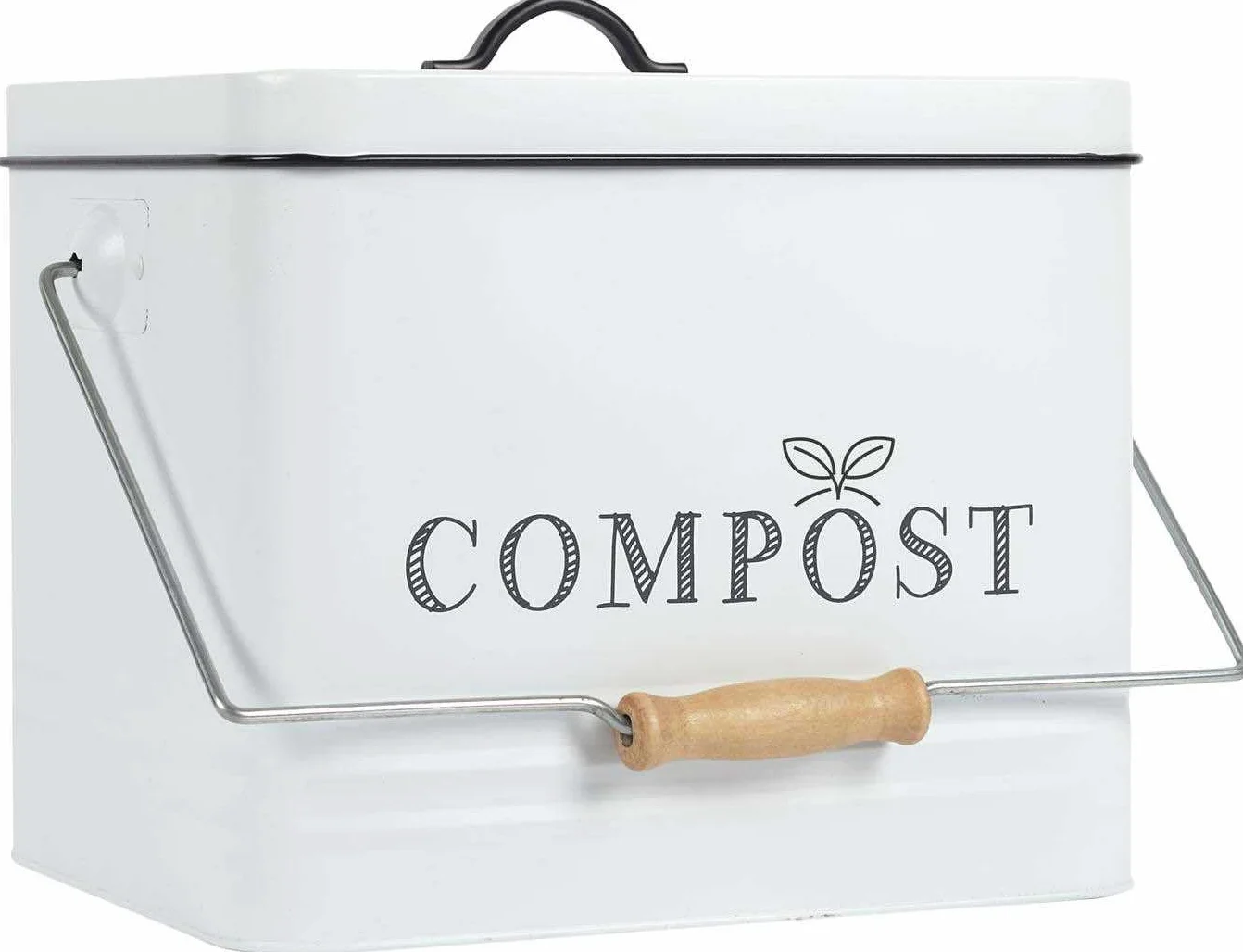ME0026 Poubelle à Compost Métal - Capacité 10L - Look Vintage - Couvercle avec Filtre - Poignée de Transport Pratique - Couleur Métal Peint