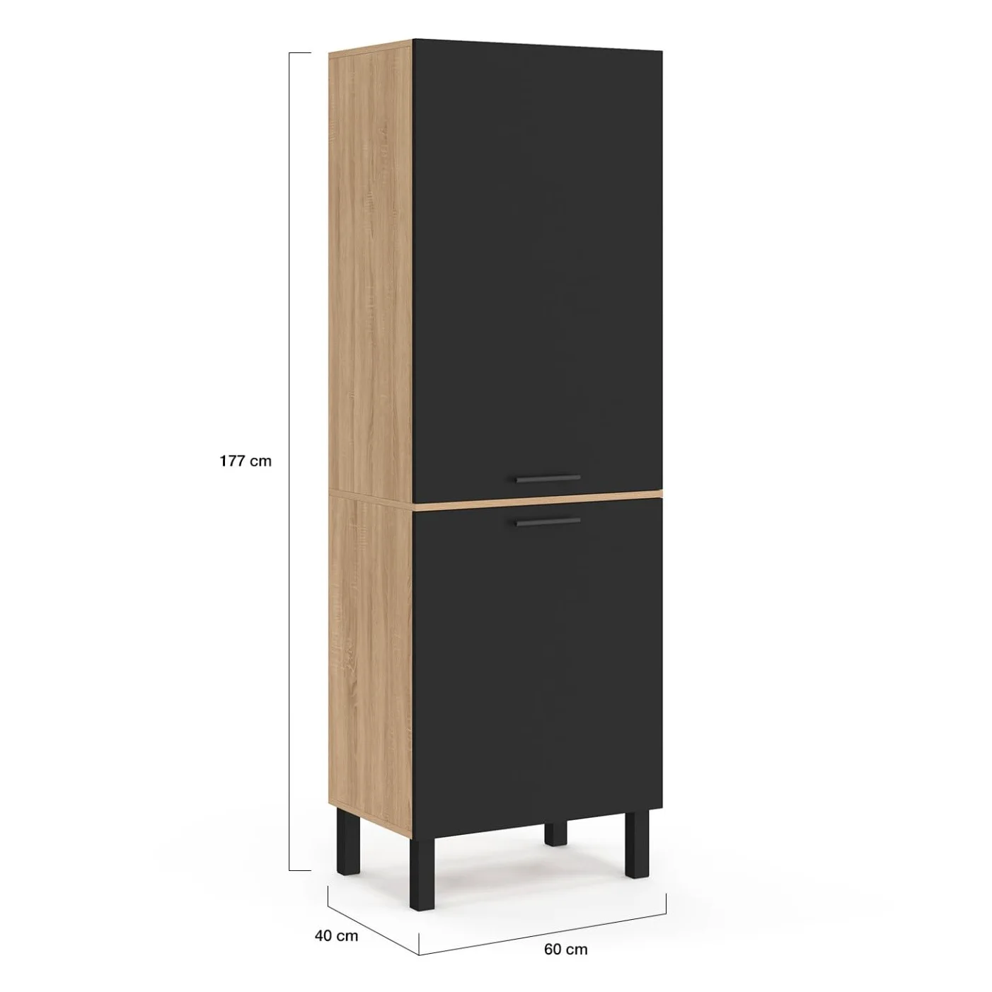 IDMarket - Colonne de Cuisine 60 cm CINA 2 Portes façon hêtre et Noir