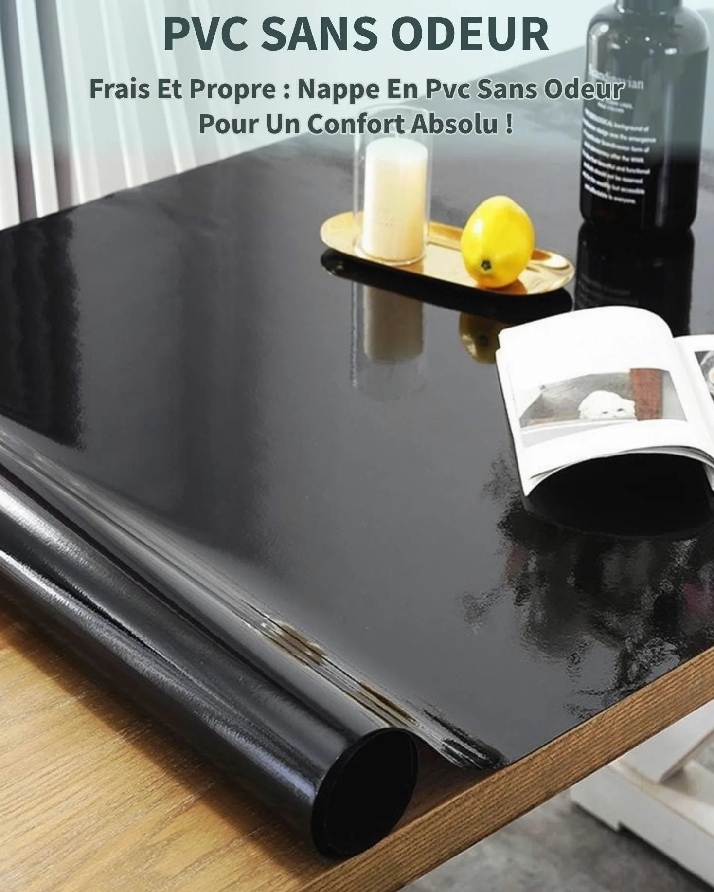 PVC Protege Table Transparent Noir 1,5mm - 100x120cm Nappe Transparente De Protection Étanche/Anti-glisse, Nappe Transparente Rectangulaire, Résist. Aux Rayures/Chaleur, Compatible Alimentaire