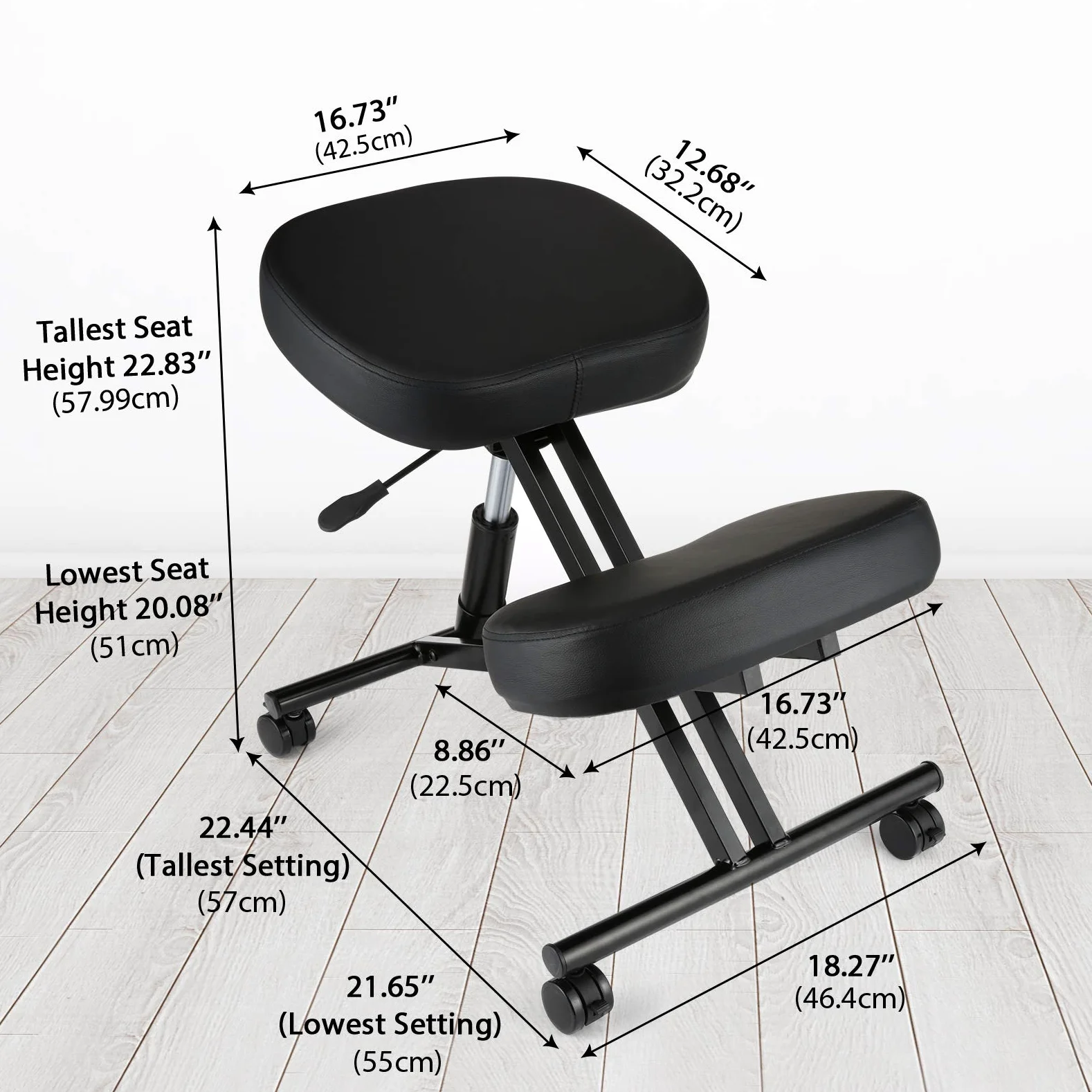 COOCHEER Chaise à Genoux de Bureau Ergonomique, Tabouret Genoux pour la Maison et Le Bureau, Chaise pour Ordinateur avec roulettes, Réglable Hauteur, Structure de Métal, Faux Cuir, Rembourrée