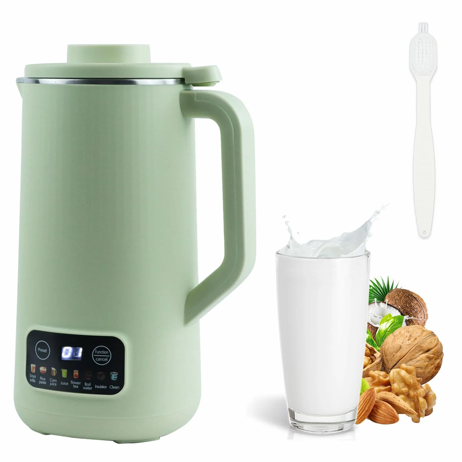 Machine à Lait de Soja, 600 Ml, Machine à Lait Végétaux Multifonction avec 10 Lames Puissantes, Machine à Lait D'Avoine, Fabricant Multifonction de Lait de Soja, pour Noix, Soja, Céréales (plus vert)