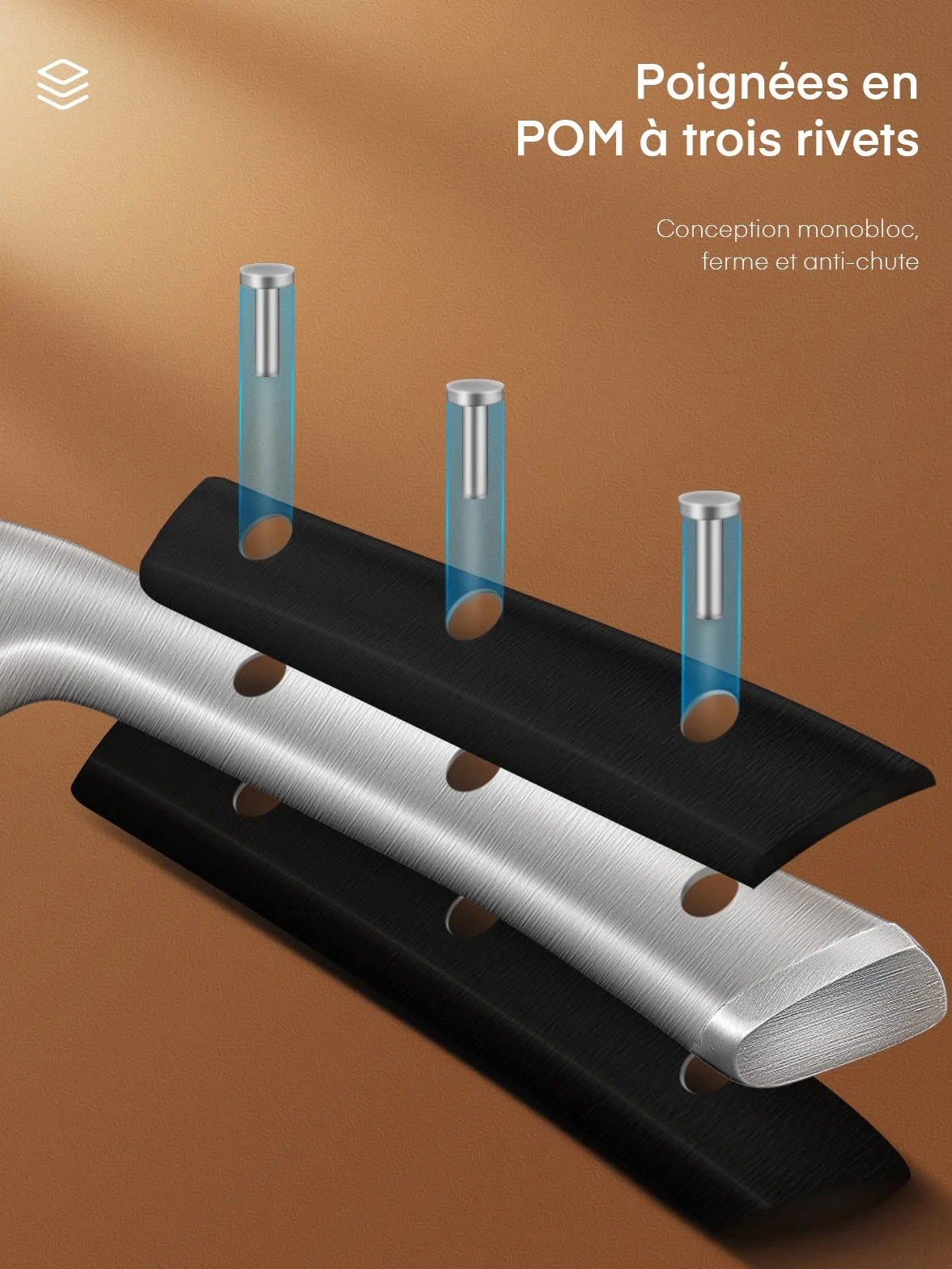 D.Perlla Couteaux de Cuisine, 6 Pièces Set Couteau Cuisine en Allemagne Acier Inoxydable, Ensemble de Couteaux Professionnels, Bloc de Bois, Super Aiguisé