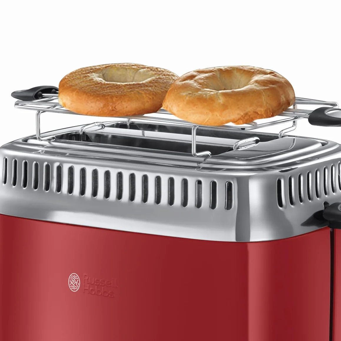 Russell Hobbs Grille Pain (Design Vintage Premium) Retro rouge (2 Tranches, 6 niveaux de brunnissage rapide, Fonction annulation, décongélation et réchauffage Viennoiserie, 1300W) Toaster 21680-56
