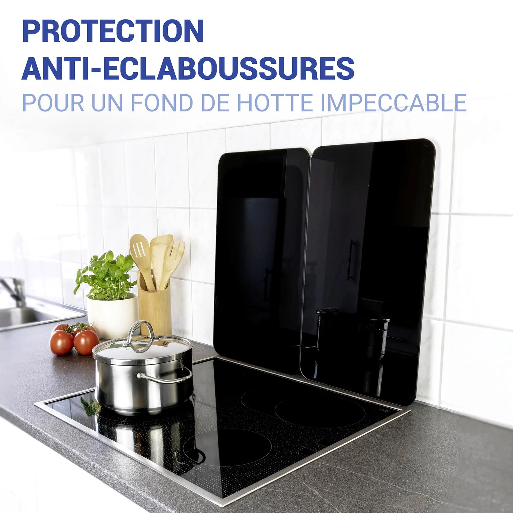 WENKO Plaque de Recouvrement Universelle Mod. Noir, réglable en Hauteur pour Tout Type de cuisinière, Planche à découper et Protection Anti-éclaboussures, Verre, 30 x 52 cm, 2 pièces