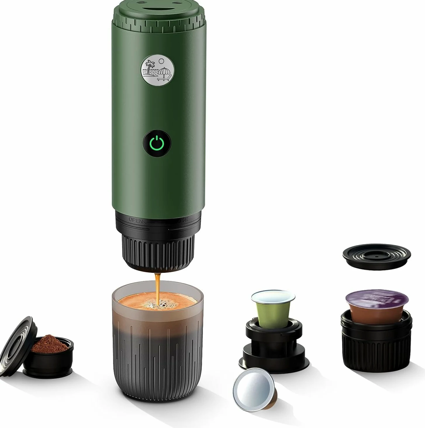 Machine à expresso portable 3 en 1 à 19 bars avec chauffage automatique, compatible avec les capsules NS et DG ainsi que le café moulu pour le camping, la randonnée, les voyages et la maison