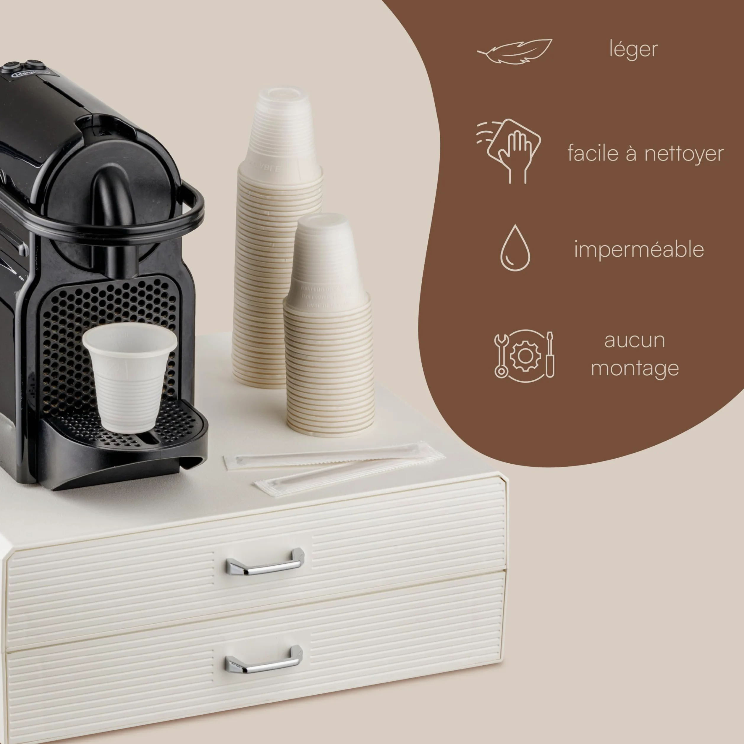 Baroni Home Tiroir Porte-Dosettes de Café, Organisateur Universel 30 capsules Nespresso et Dolce Gusto, pour accessoires et thé, Compact en Plastique Résistant, 2 Tiroirs, 34x13x34 cm, Blanc