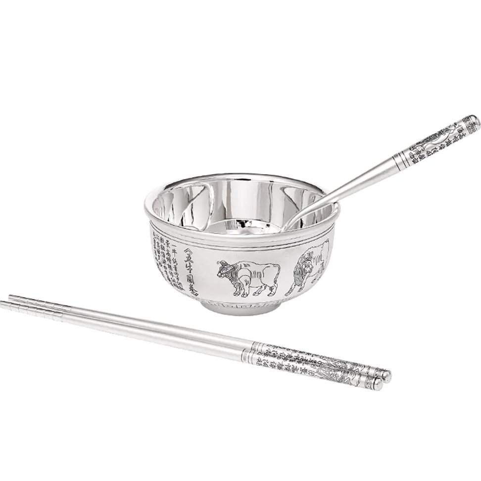Bol à Grains en Argent Sterling, Bol à Dessert à la Salade, Bol à Riz de Nouilles, Bol à Soupe, Convient comme Cadeau, 220 ML
