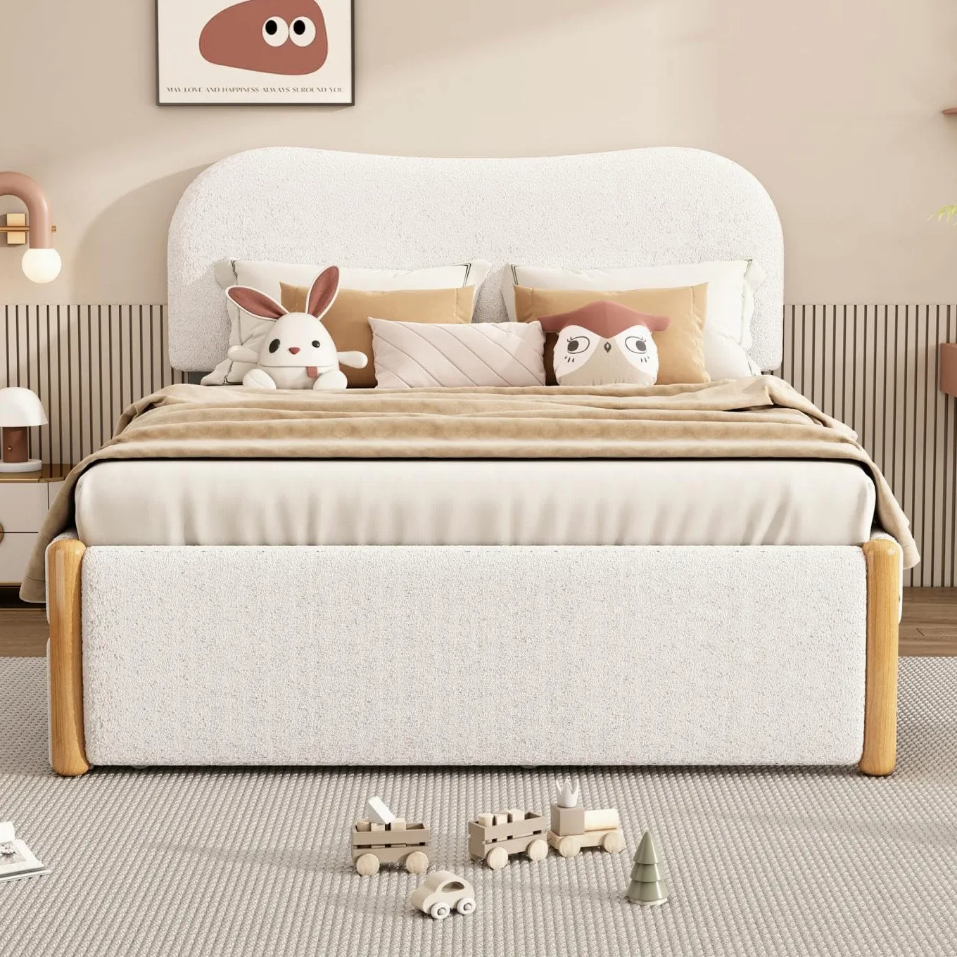 Sweiko Lit Plat 140 * 200cm, lit rembourré en Bois avec lit gigogne Pratique, Cadre de lit pour Enfants,lit Adult Double