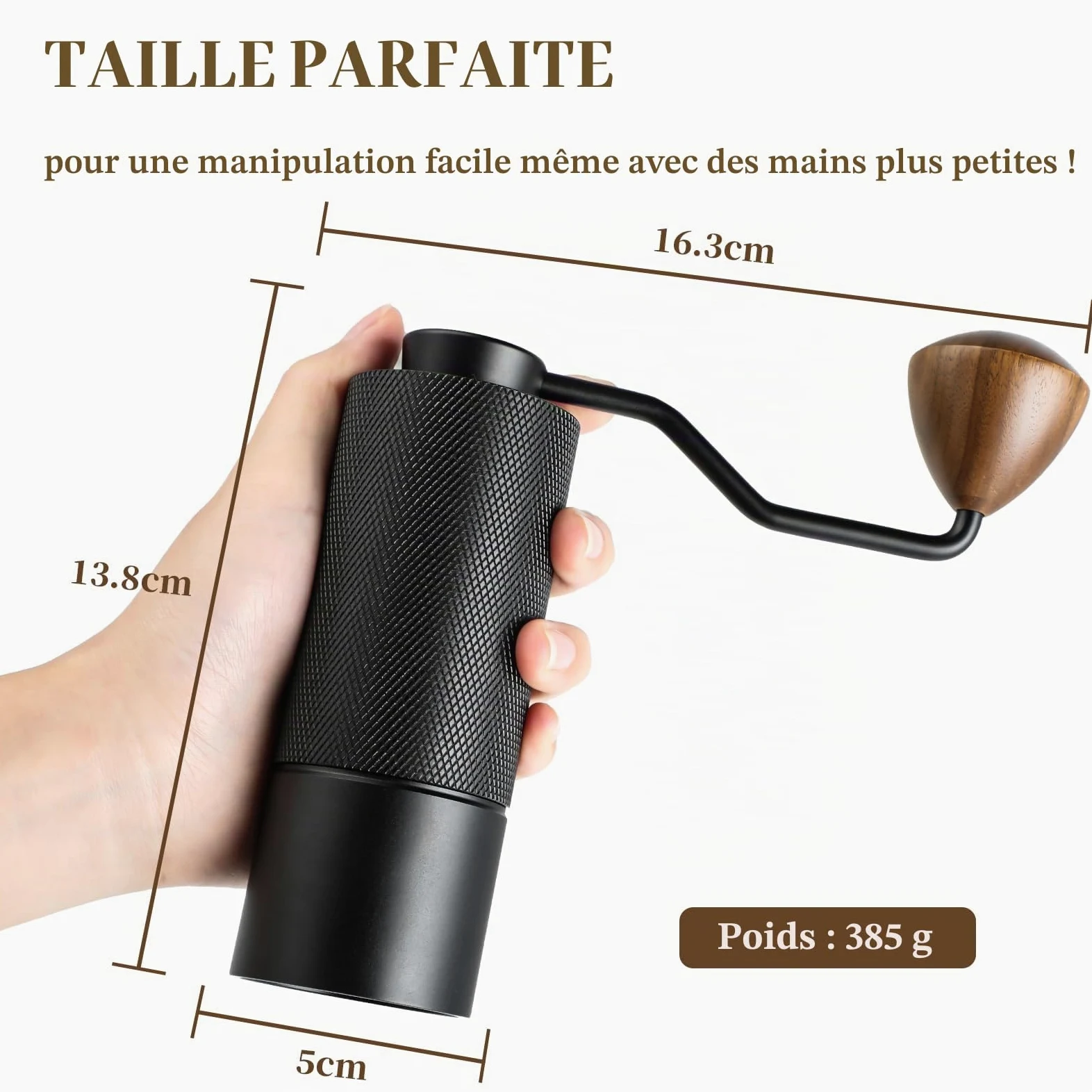 Moulin à café manuel ISHEWUDU avec fraise conique en acier inoxydable, moulin à café manuel portable et petit moulin à café pour expresso à presse française