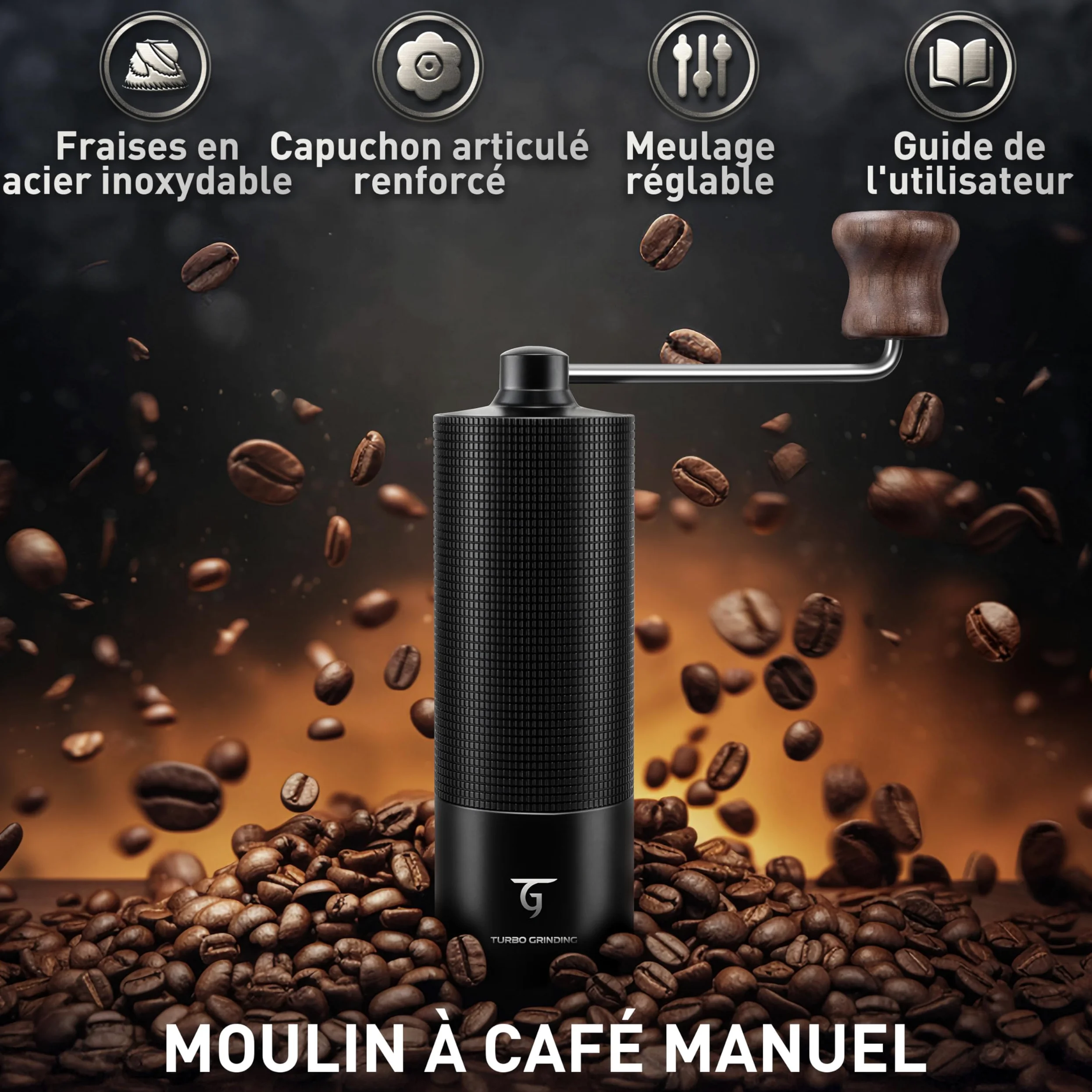 SUNYA Moulin à Café Manuel à Fraise Conique Acier Inoxydable avec Ivret de Recettes de Café Moulin a Cafe Manuel Portable en Réglages de Mouture Réglables Capacité de 25g (MCG-02 Noir)