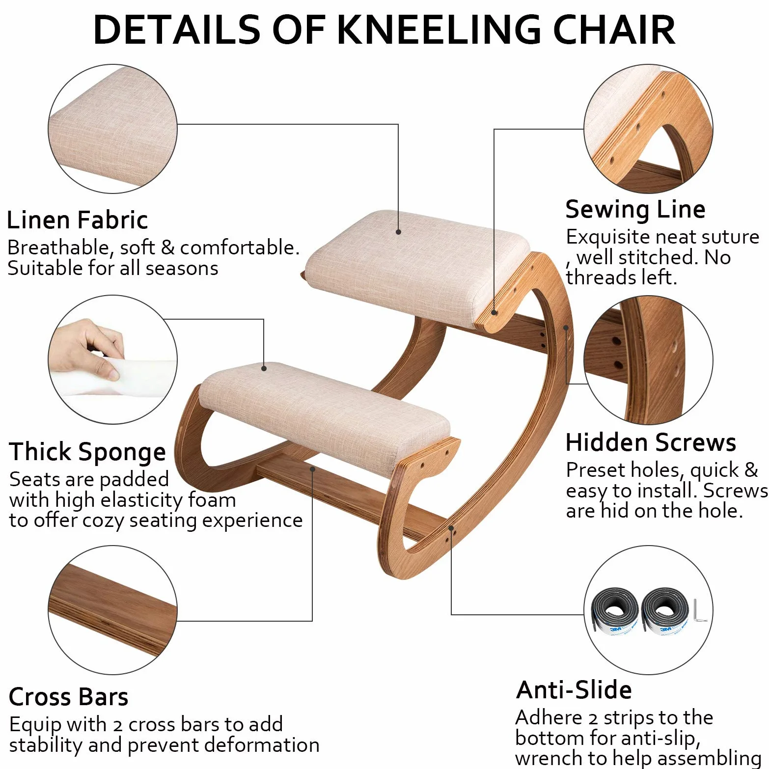 Tabouret Ergonomique Tabouret Réglable Ergonomique Coussins Confortables Bureau Maison Façonnant et Soulageant Stress Fauteuil Ergonomique à Genoux Tabouret (Chêne Blanc)