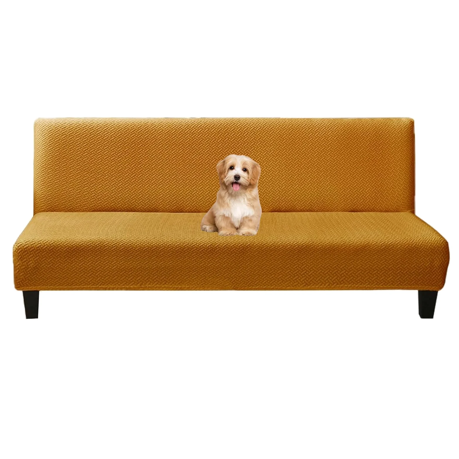Housse de futon pour canapé-lit, de couleur unie, extensible, pliable avec élastique en bas, pour salon, (jaune, taille S)