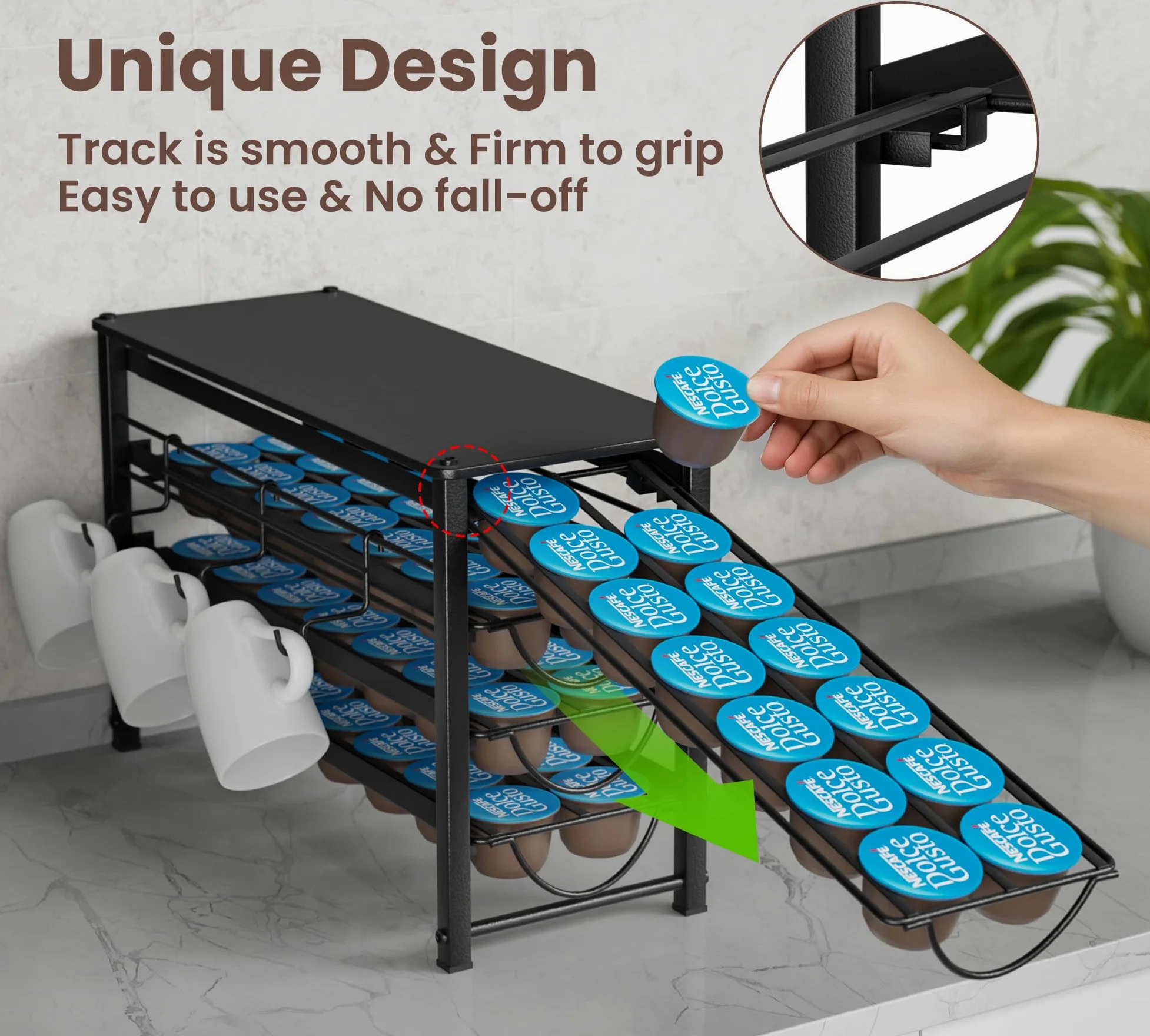 Rangement pour capsules Dolce Gusto 56 capsules de café, 4 tiroirs en métal silencieux avec pieds antidérapants, adapté pour la cuisine et le bureau
