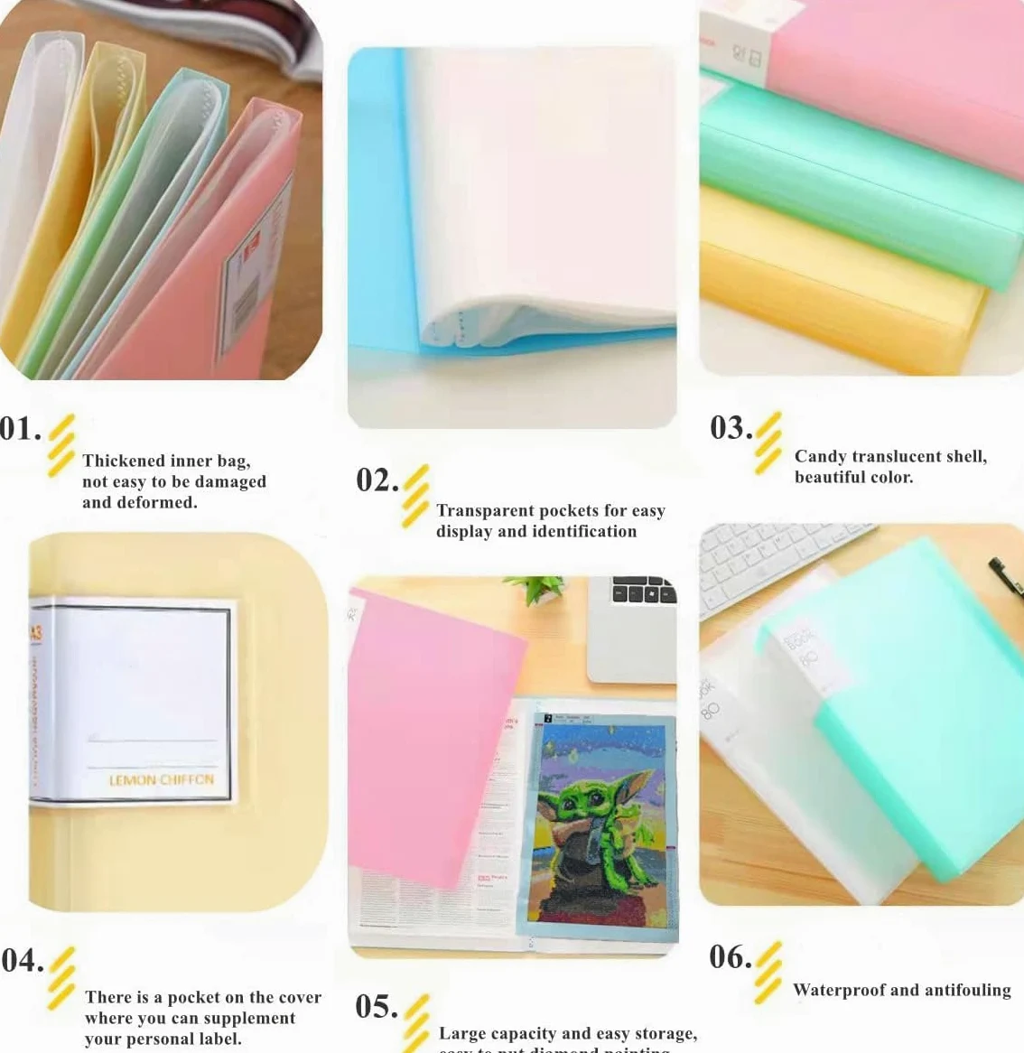 Diamond Painting Album peinture Classeur A2 pour diamants, 30 poches transparentes, 60 x 42 cm ou plus petit