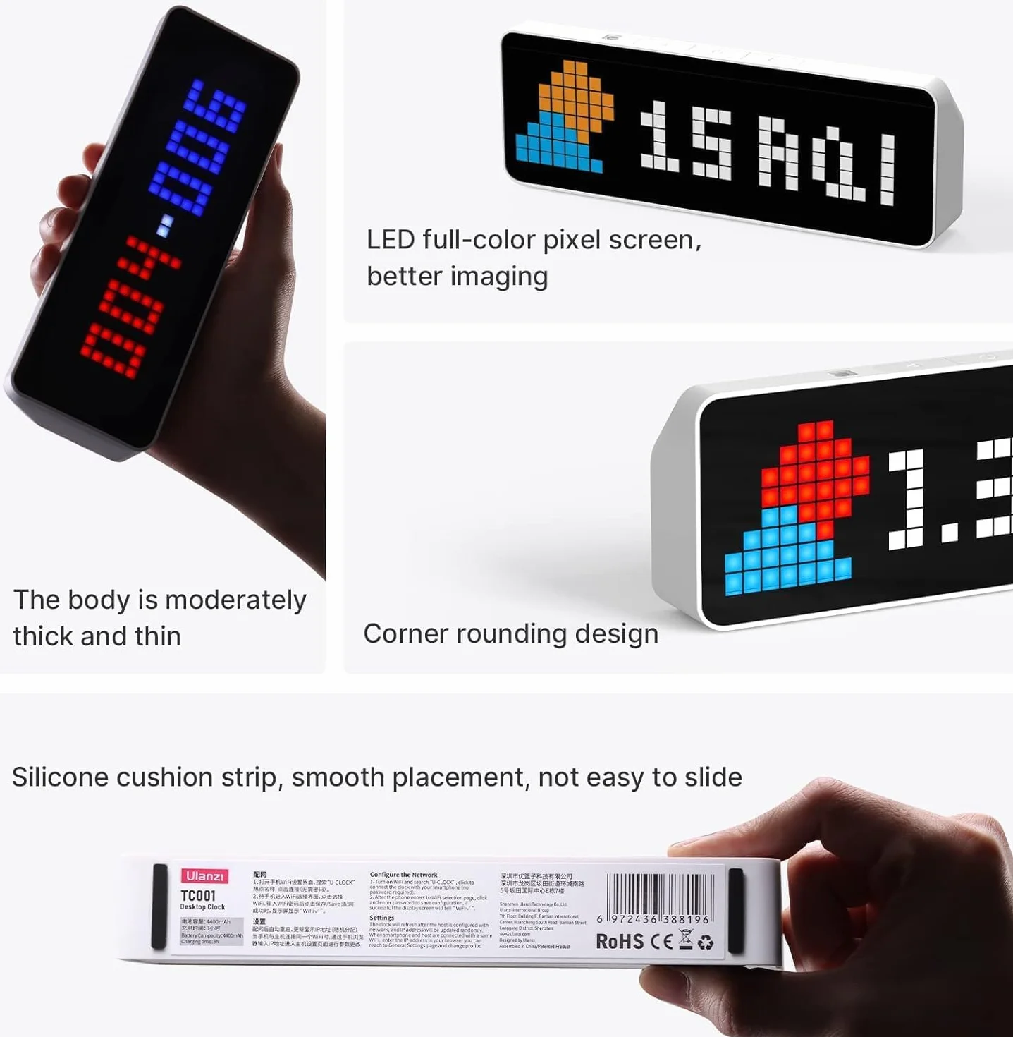 ULANZI TC001 Smart Pixel Clock, Horloge Smart Pixel de Bureau avec Social Media Follower Counter, Horloge Smart avec Météo, Simulateur AWTRIX, Pixel Art Display Gaming Watch