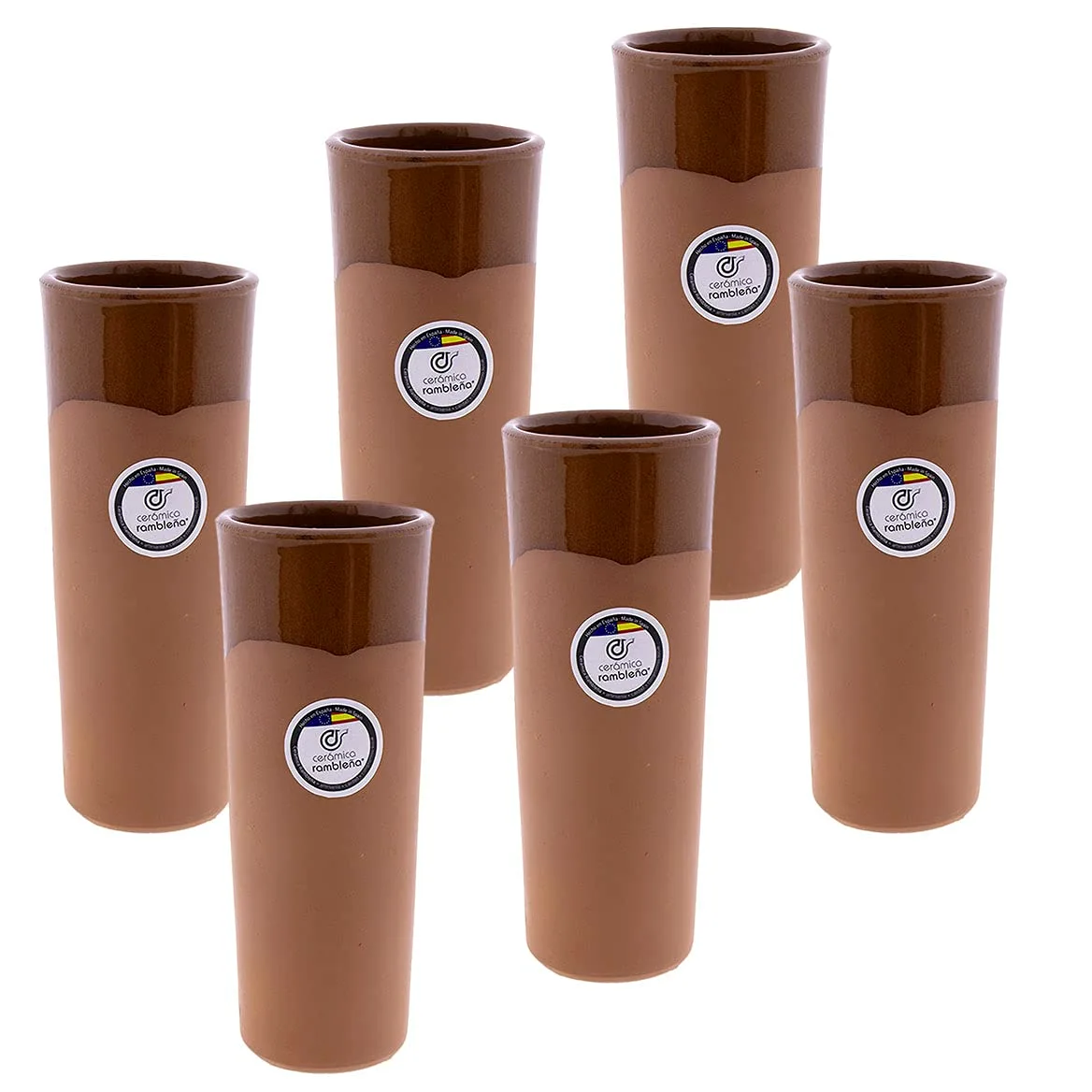 CÉRAMIQUE RAMBLAIGNE | Lot de 6 verres à bière | Tubes à bière en argile rouge | Verres à eau | 300 ml