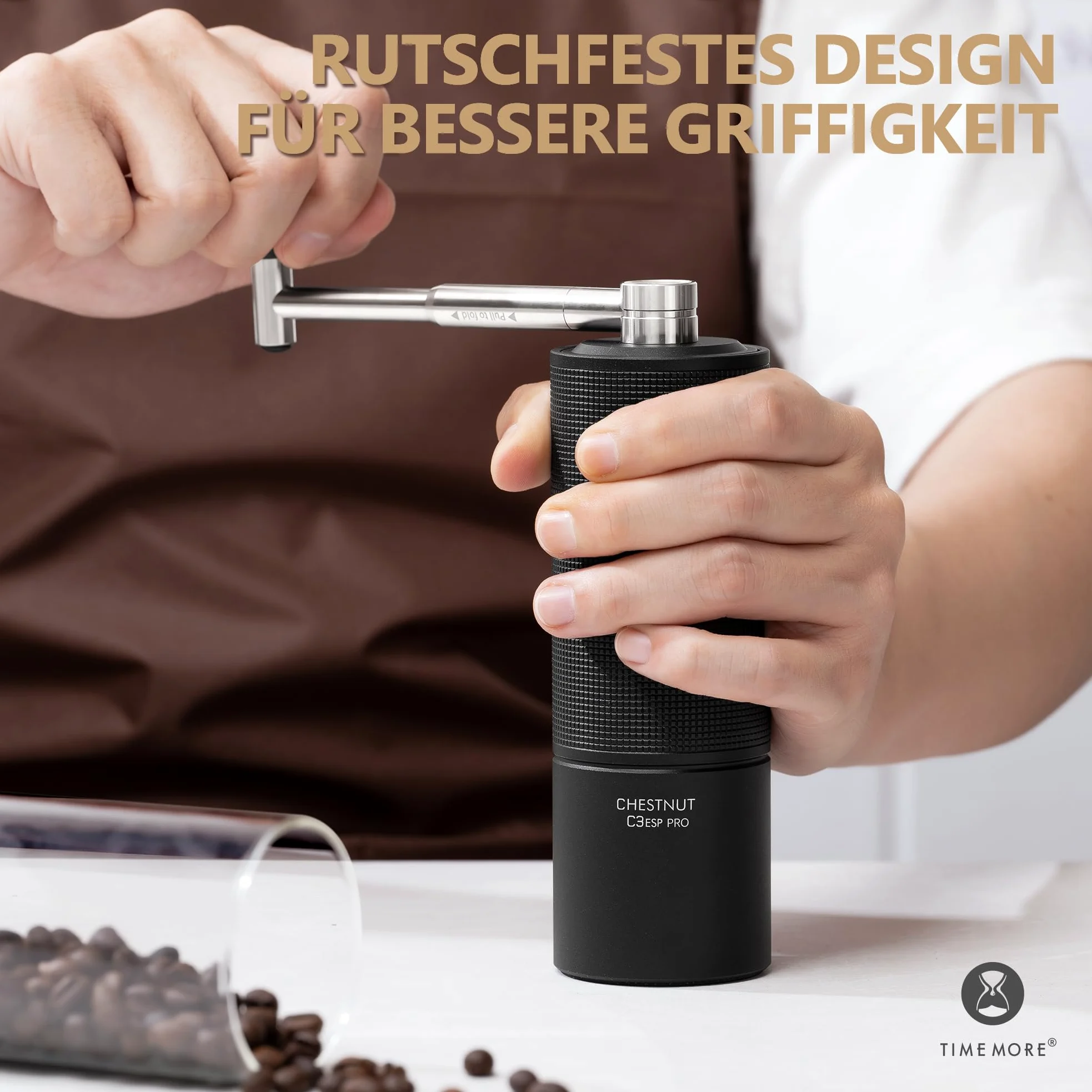 TIMEMORE Chestnut C3 ESP PRO, moulin à café manuel, corps entièrement métallique, fraise conique S2C en acier inoxydable, moulin à café manuel avec poignée pliante, pour Espresso et French Press, noir