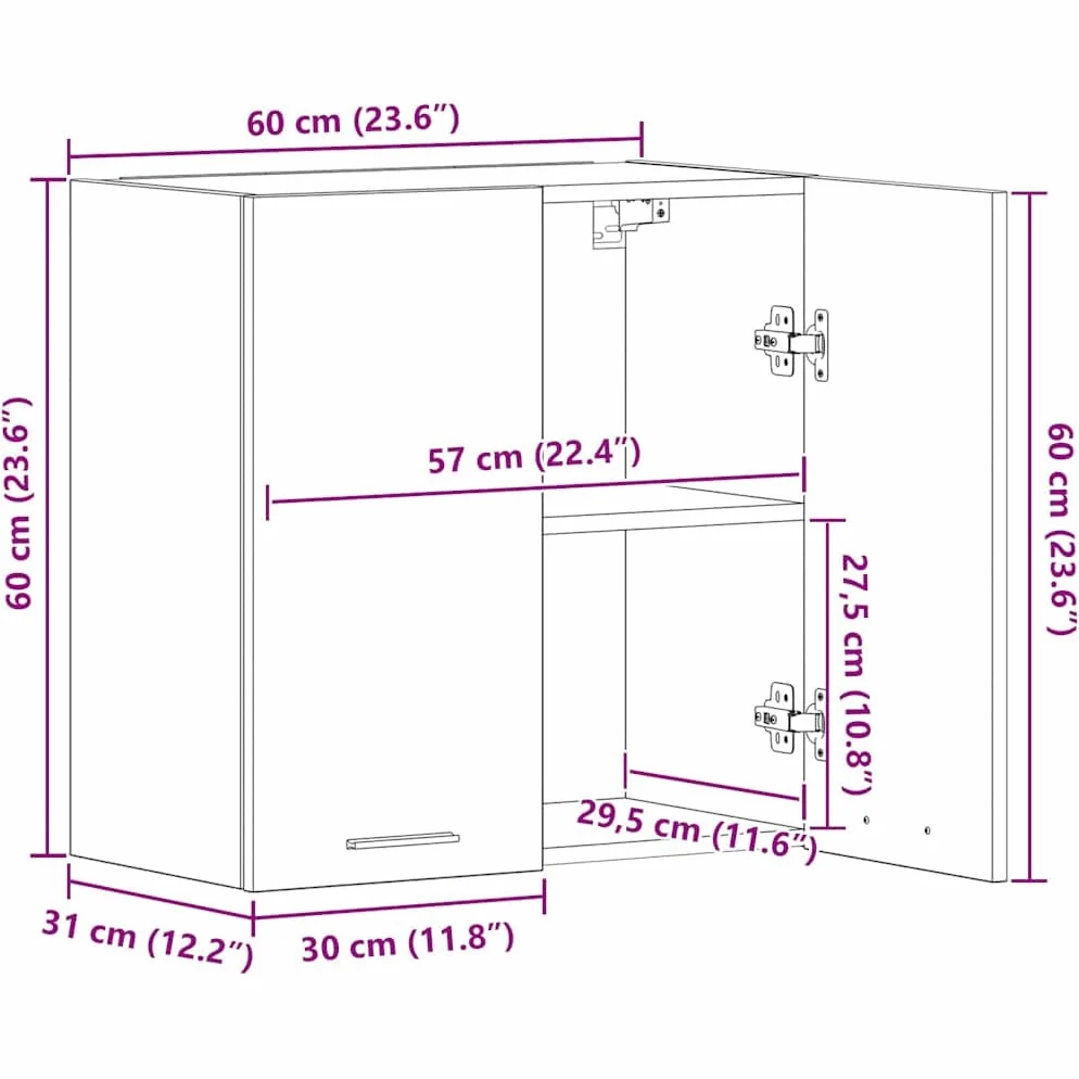 vidaXL Armoire Murale Lyon, 60x31x60 cm, Bois reconstitué, Blanc, Meuble Suspendu, Rangement Salle de Bain & Cuisine, Charge Max 60 kg