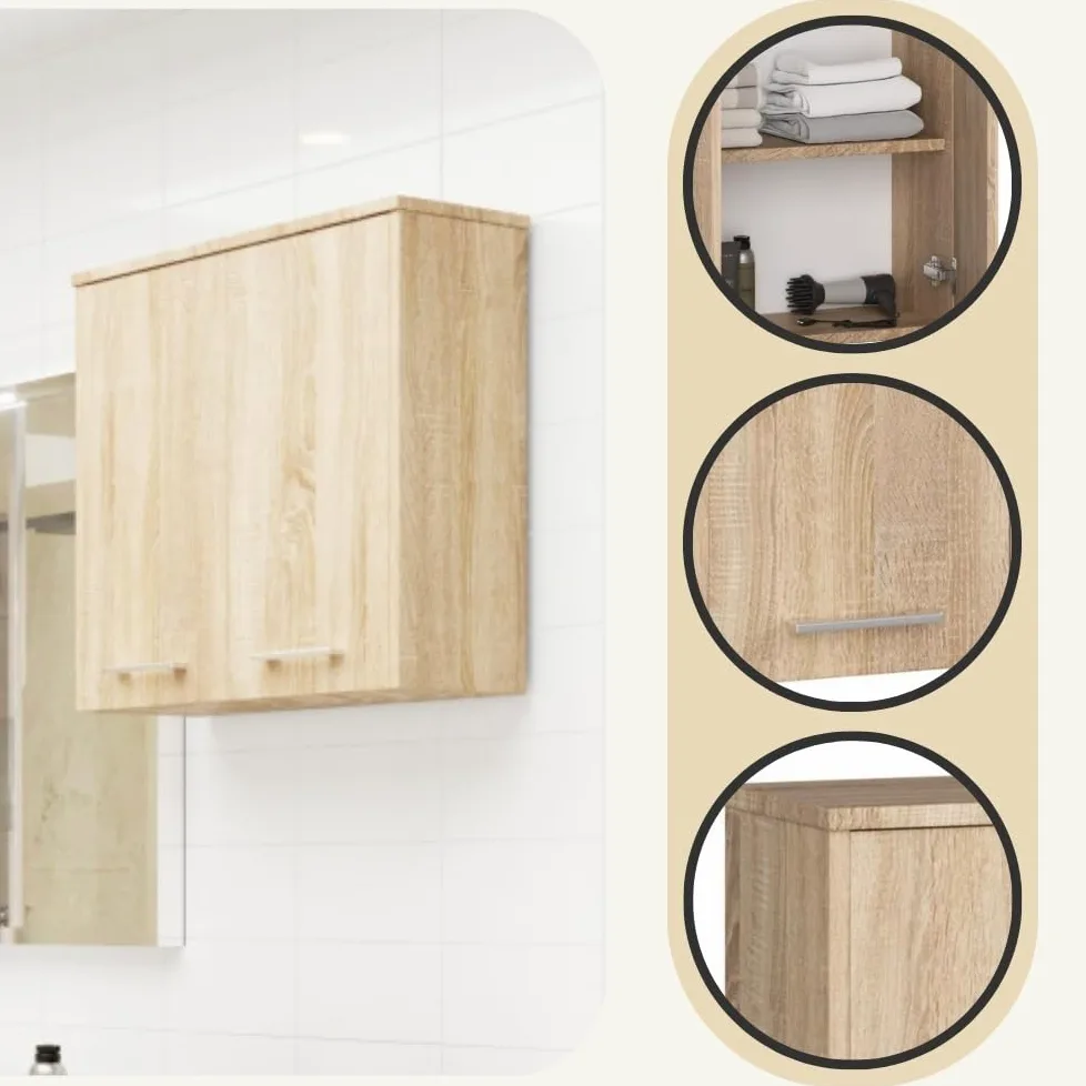 AKORD Meuble Haut WC Suspendu | Fin L60 | 2 Portes | Etagere Murale | Commode Salle de Bain | Armoire | Rangement | Toilette Mural | Placard Cuisine | L60 x H60 x P22,5 cm | 18 kg | Chêne de Sonoma