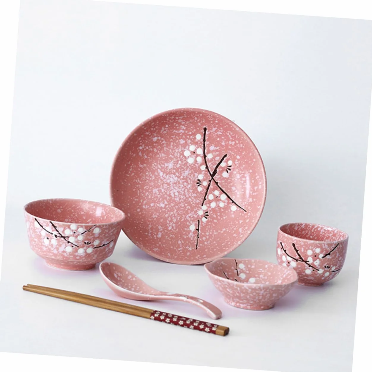 Service de Table Japonerie en Céramique Rose, 12 Pièces pour Maison | Style Délicat, Usage Maison ou Restaurant, Ensemble Unique, Finition Rose, Composition Céramique