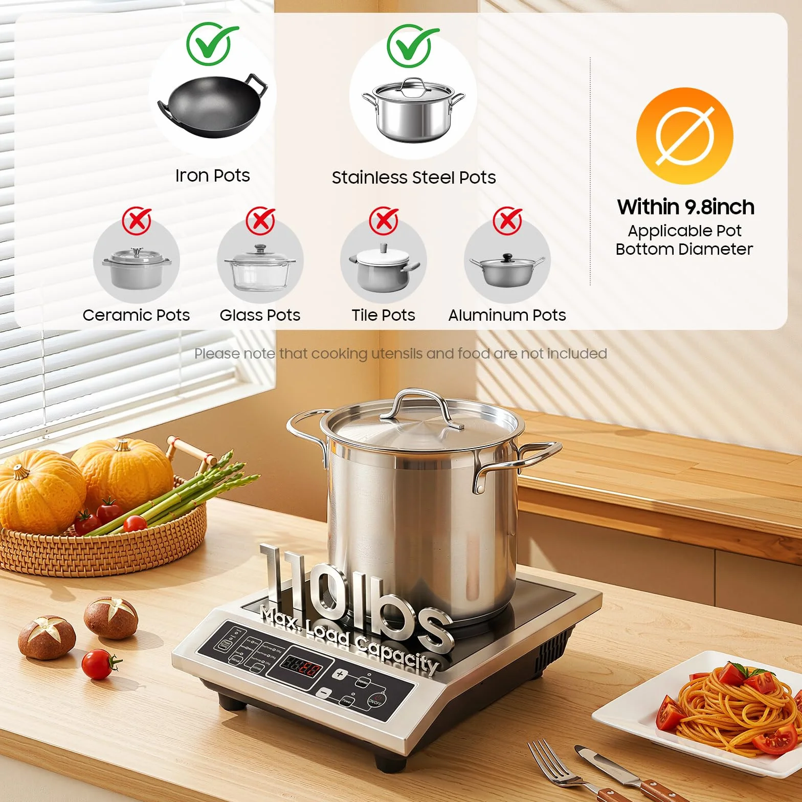 Plaque de cuisson à induction, 3500 W, plaque à induction professionnelle, 10 niveaux, minuterie 0-3 h, 80-300 °C, capacité de charge de 50 kg, plaque de cuisson pour gastronomie/hôtels