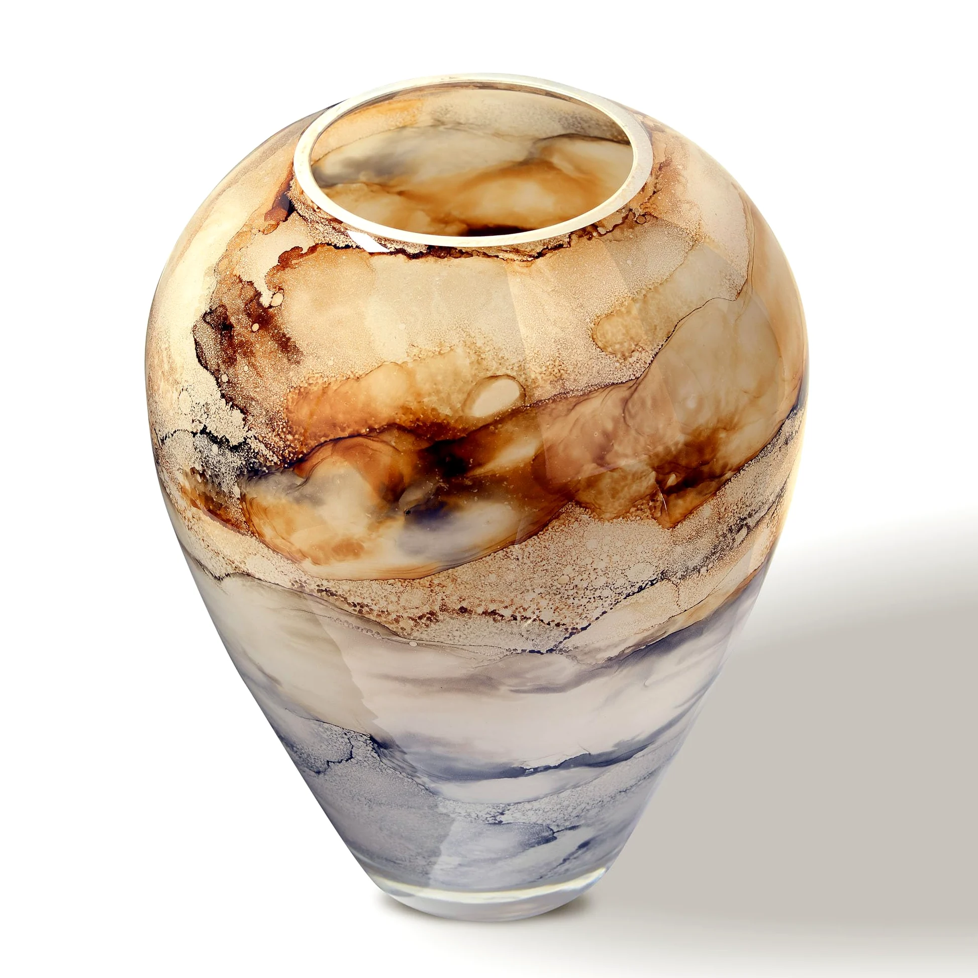 Terroso - Vase - Verre Couleur Sable soufflé à la Bouche - Aspect Luxueux, élégant et stylé - 27 cm de Haut - Aspect marbre - Vase à Fleurs