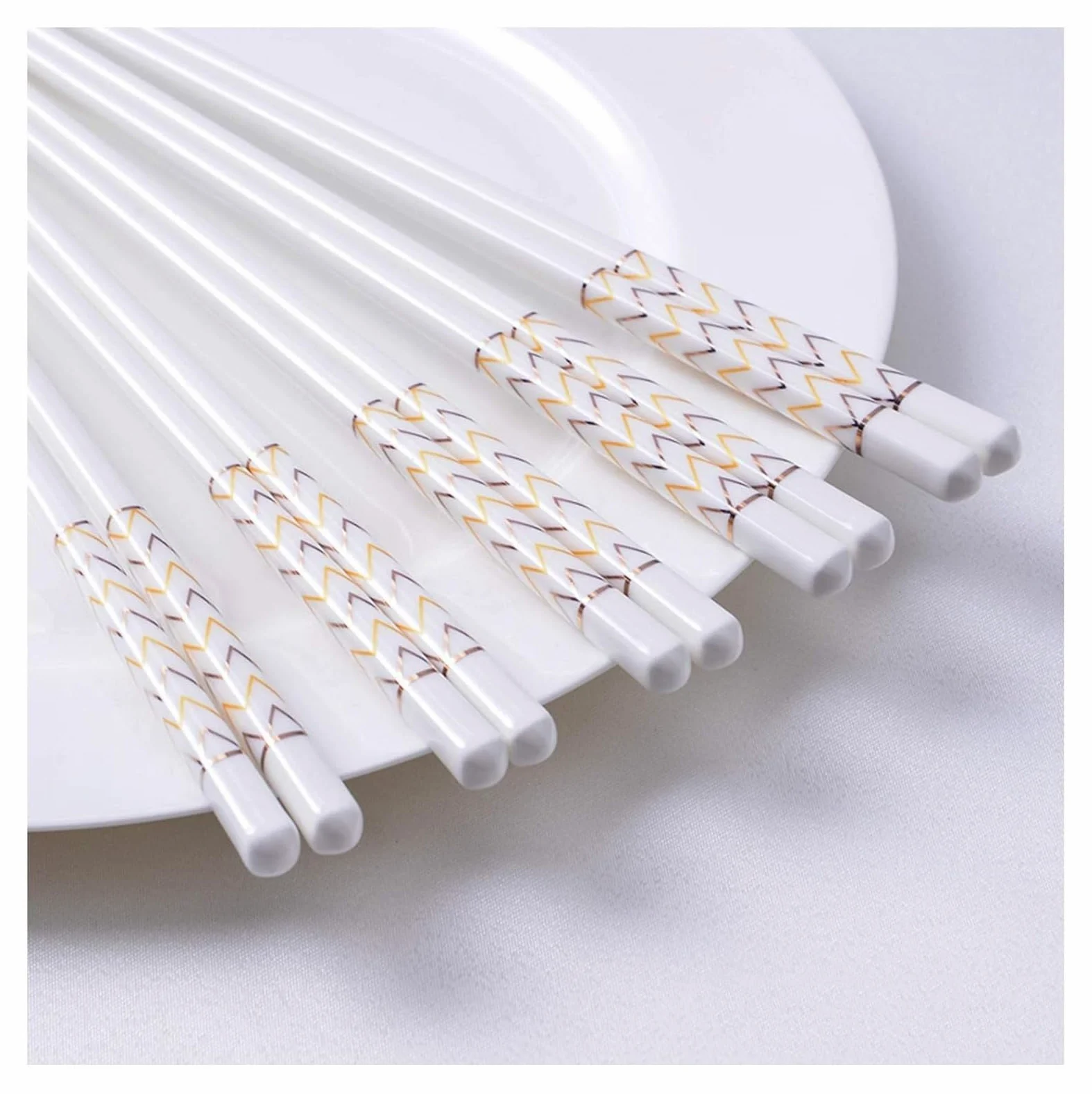 Jeu de baguettes, Coffret cadeau de 10 paires baguettes en porcelaine réutilisables, antidérapantes, chinoises tendre, à sushi japonaises céramique-blanc Z(W)