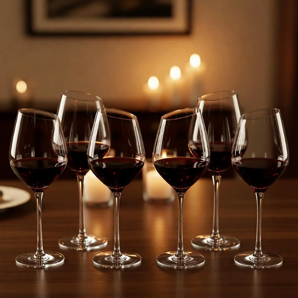 Lot de 6 grands verres à vin rouge à bord incliné soufflés à la main à longue tige, sans plomb, verres à vin transparents pour femmes et amateurs de vin