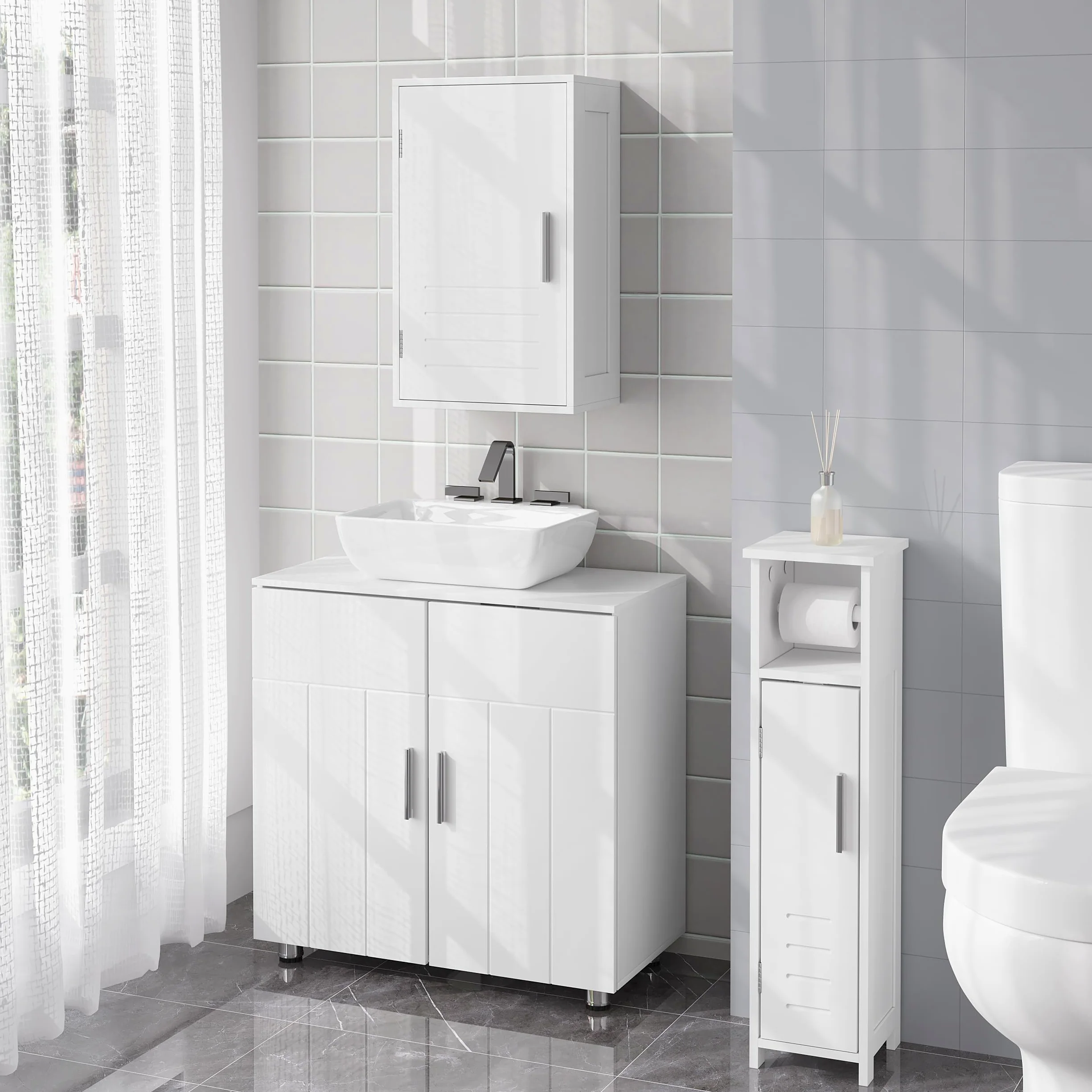 EUGAD Armoire Murale Salle de Bain, Armoire de Toilette, avec 1 Porte, Étagère Réglable, en MDF, Blanc, 30x18,5x50 cm