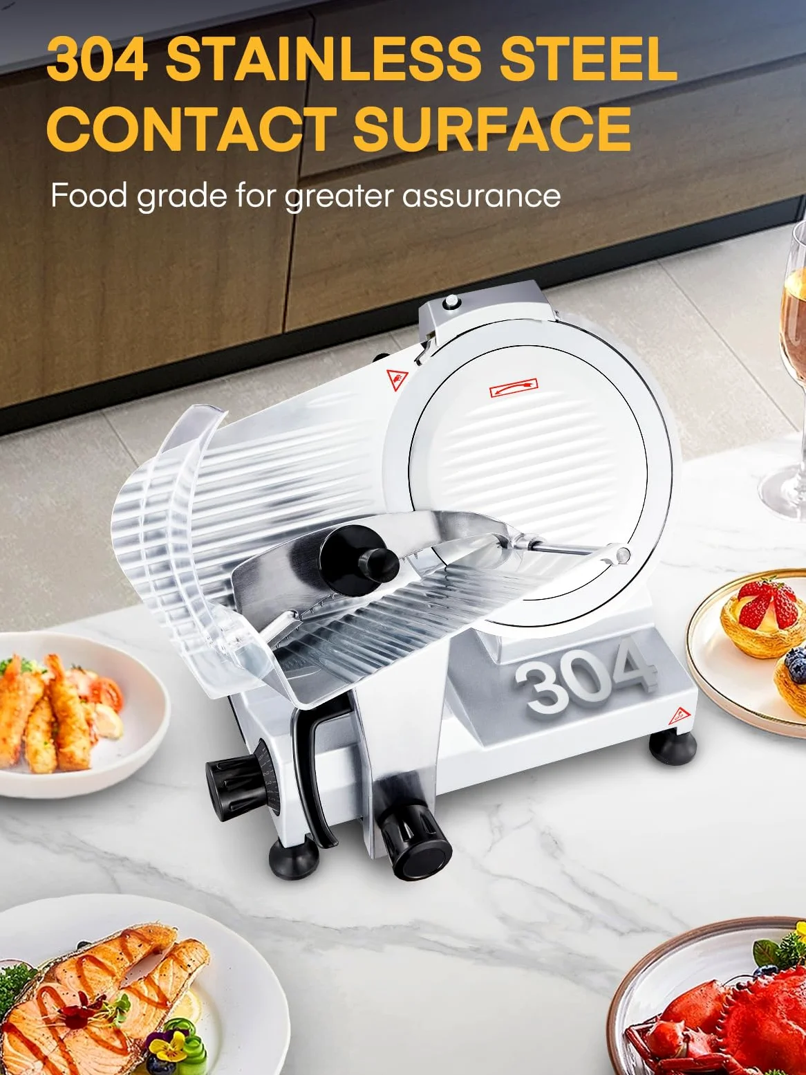 240W Trancheuse Électrique Commerciale à viande Trancheuse à Jambon Lame 254 mm 350-400 tr/min Trancheuse Charcuterie avec Lame en Acier Inoxydable pour Couper en Tranches Viande Fromage Légumes