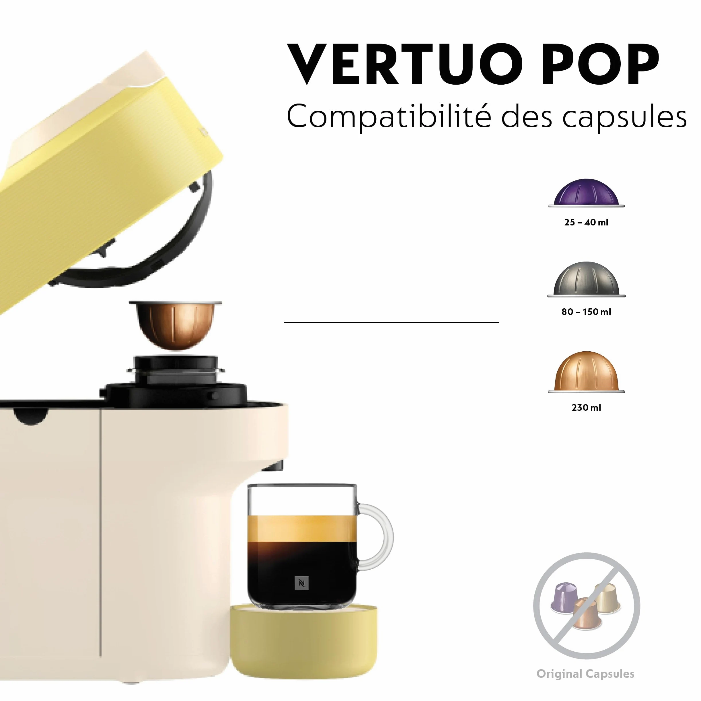 De'Longhi Nespresso Vertuo Pop - Machine à Café en Capsules, Technologie Centrifusion, 4 Tailles de Tasse, Set de 12 Capsules Inclus, Jaune Pastel (ENV90.LE)