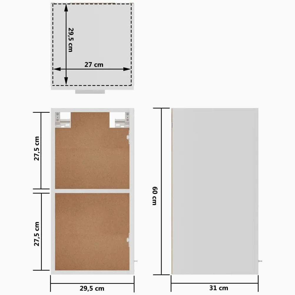 vidaXL Armoire Murale Lyon, 29,5x31x60 cm, Bois reconstitué, Blanc, Meuble Suspendu, Rangement Salle de Bain & Cuisine, Charge Max 60 kg