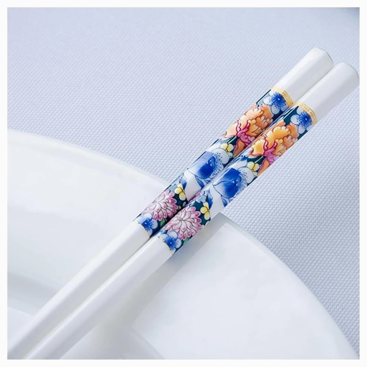 Jeu de baguettes, Ensemble de baguettes en porcelaine chinoise, coffret cadeau, motif Floral émail, réutilisables avec étui(E)