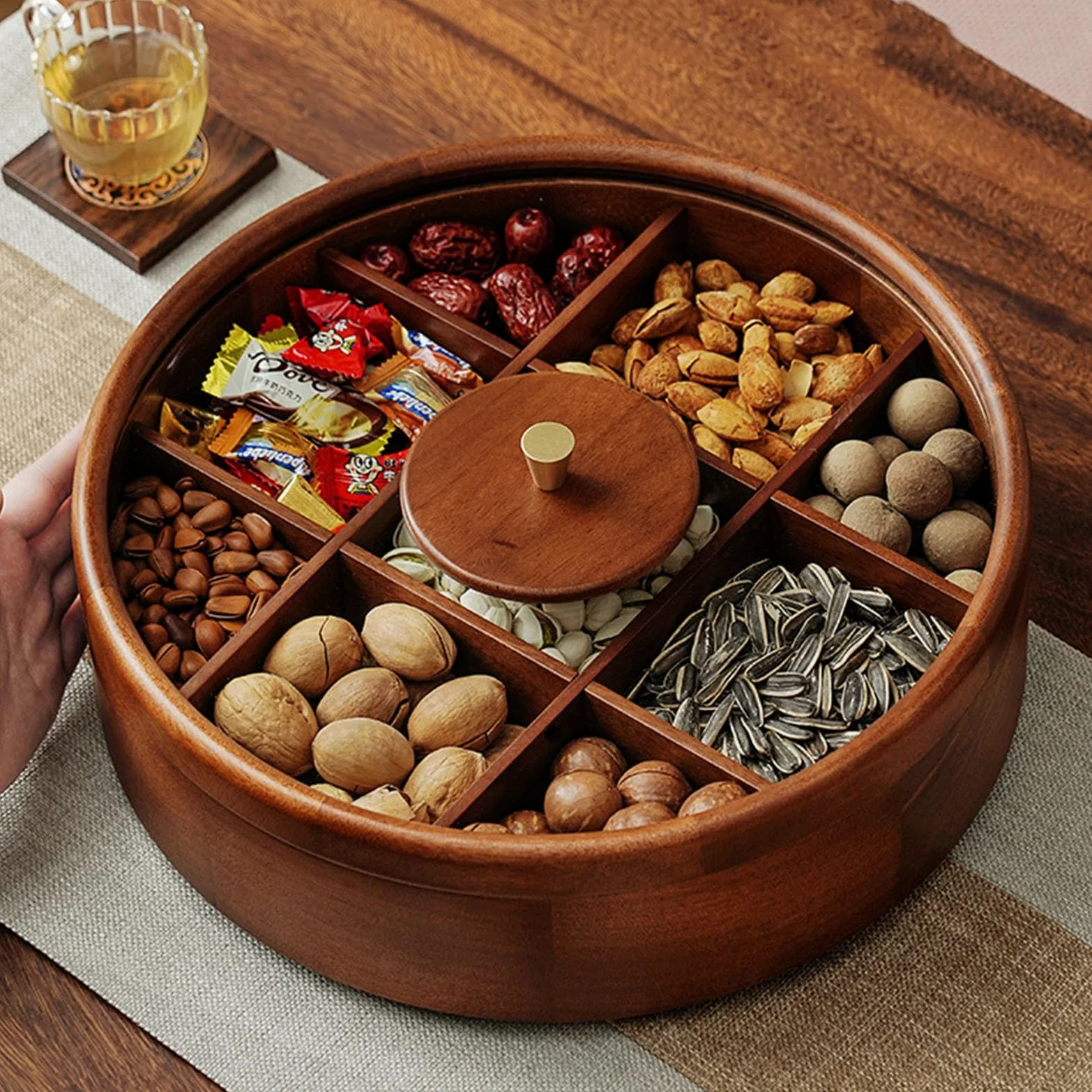 Plateau À Noix De Bambou, Organisateur À 9 Compartiments Pour Snacks Fruits Secs Et Bonbons,plateau De Service Pour Collations, Boîte À Bonbons Avec Compartiment, Boîte À Collations