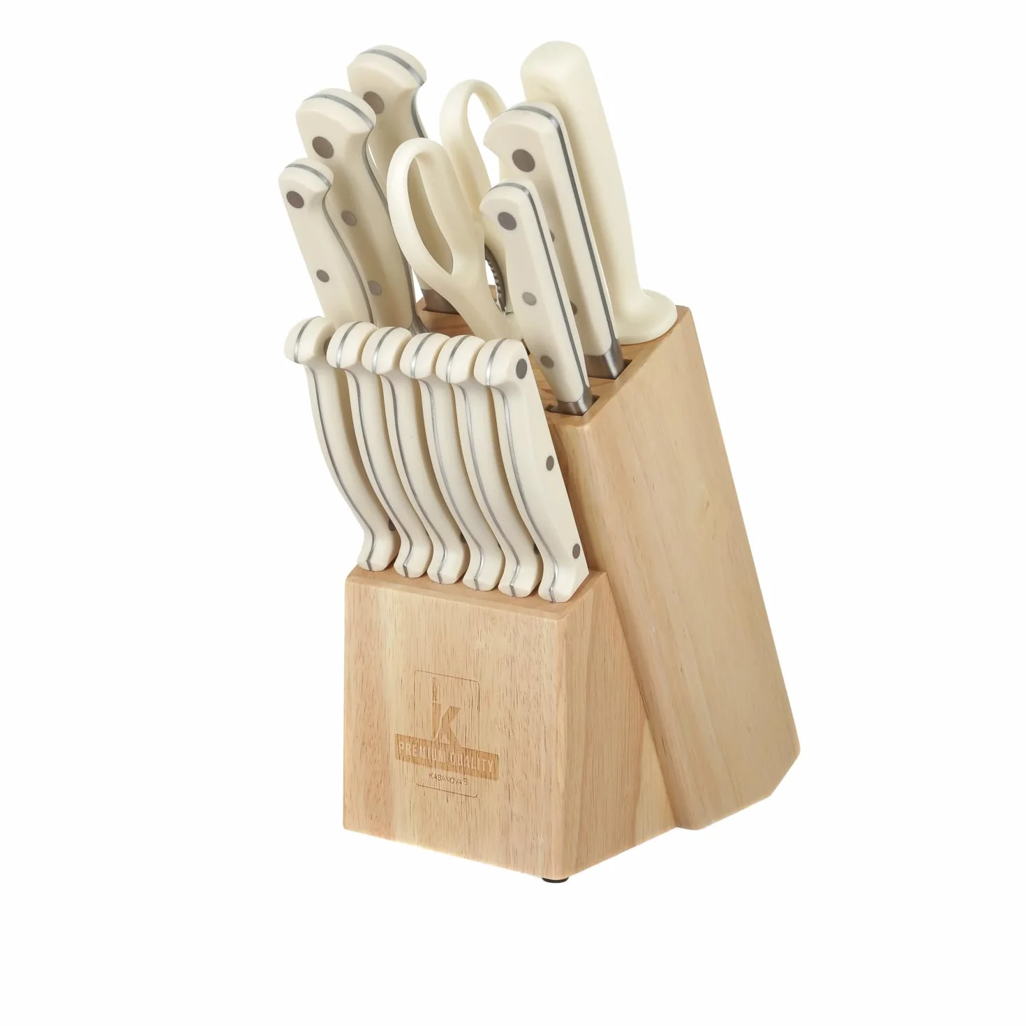 KASANOVA - Bloc en bois avec 11 couteaux, ciseaux et aiguiseur, bloc porte-couteaux de cuisine, set complet pour la cuisine