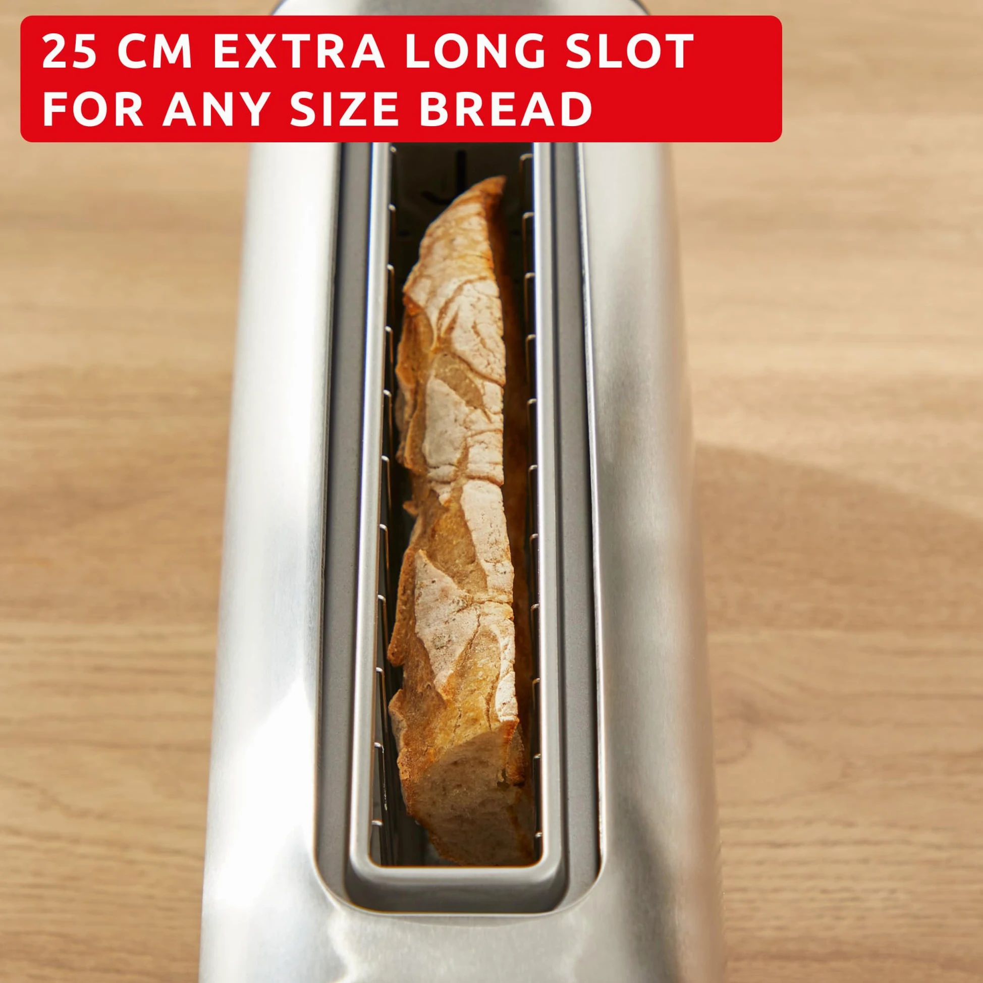 Moulinex Subito, Grille-pain longue fente avec chauffe-viennoiseries, Dorage plus rapide, Économies d'énergie, Rise et inox, LS5S1AE0