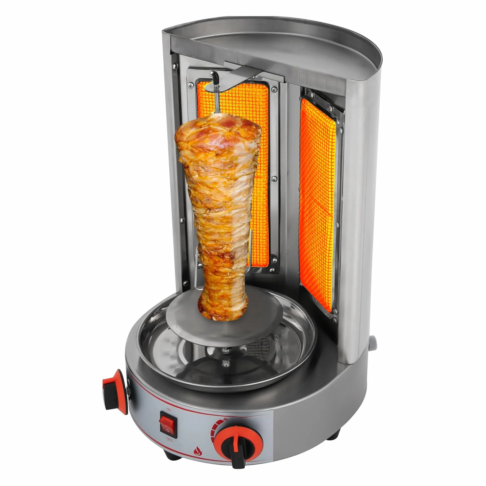 Shawarma - Rotisserie verticale à 360° - Avec deux interrupteurs de chaleur réglables en continu - Corps en acier inoxydable - Pour la maison, le restaurant, la cuisine, les fêtes