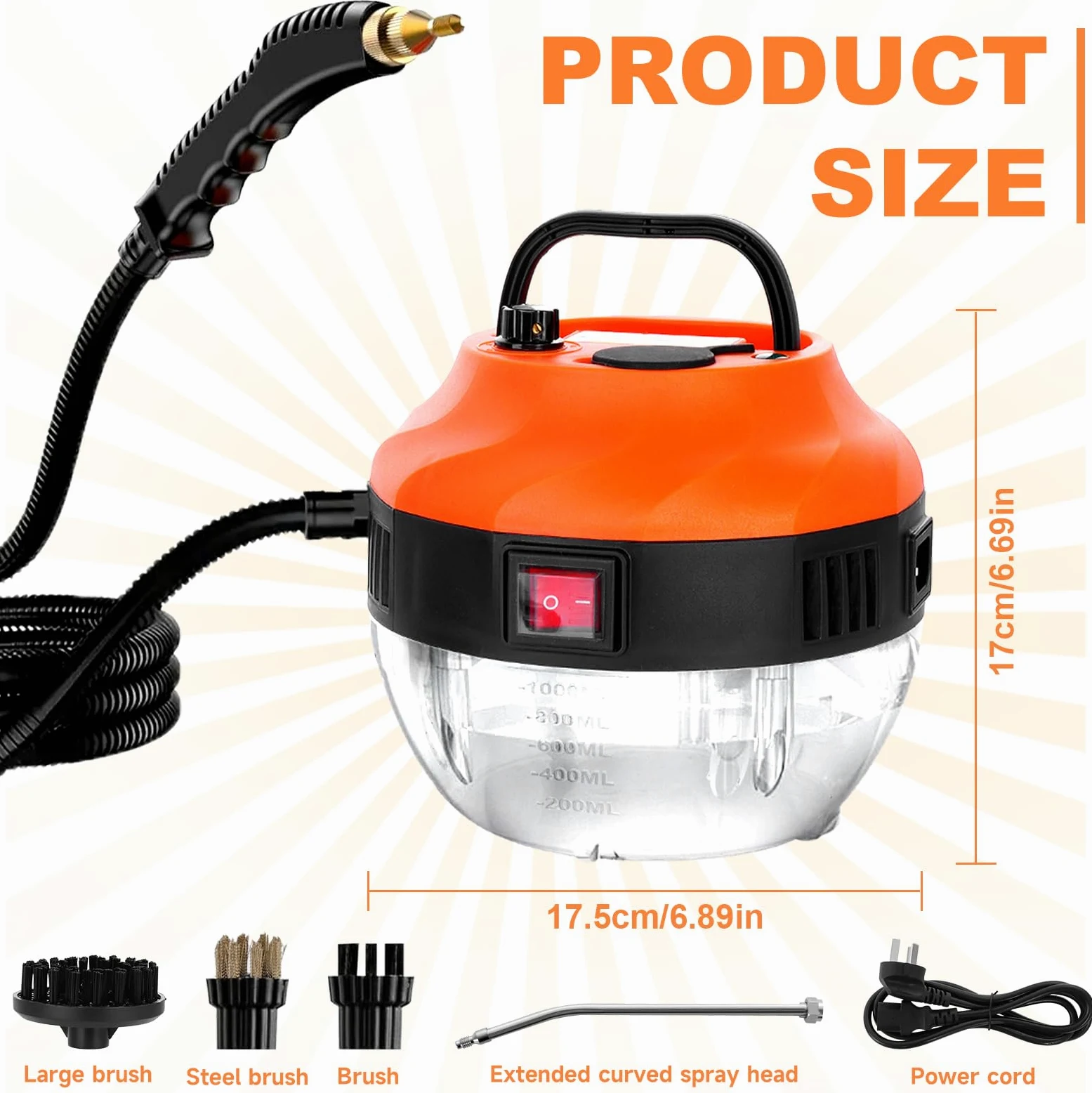 3800W Nettoyeur Vapeur Portable, 6 Vitesses Réglables, 1L Réservoir D'eau Steam Cleaner, pour Maison Cuisine Salle de Bain Terrasse Carrelage Joints