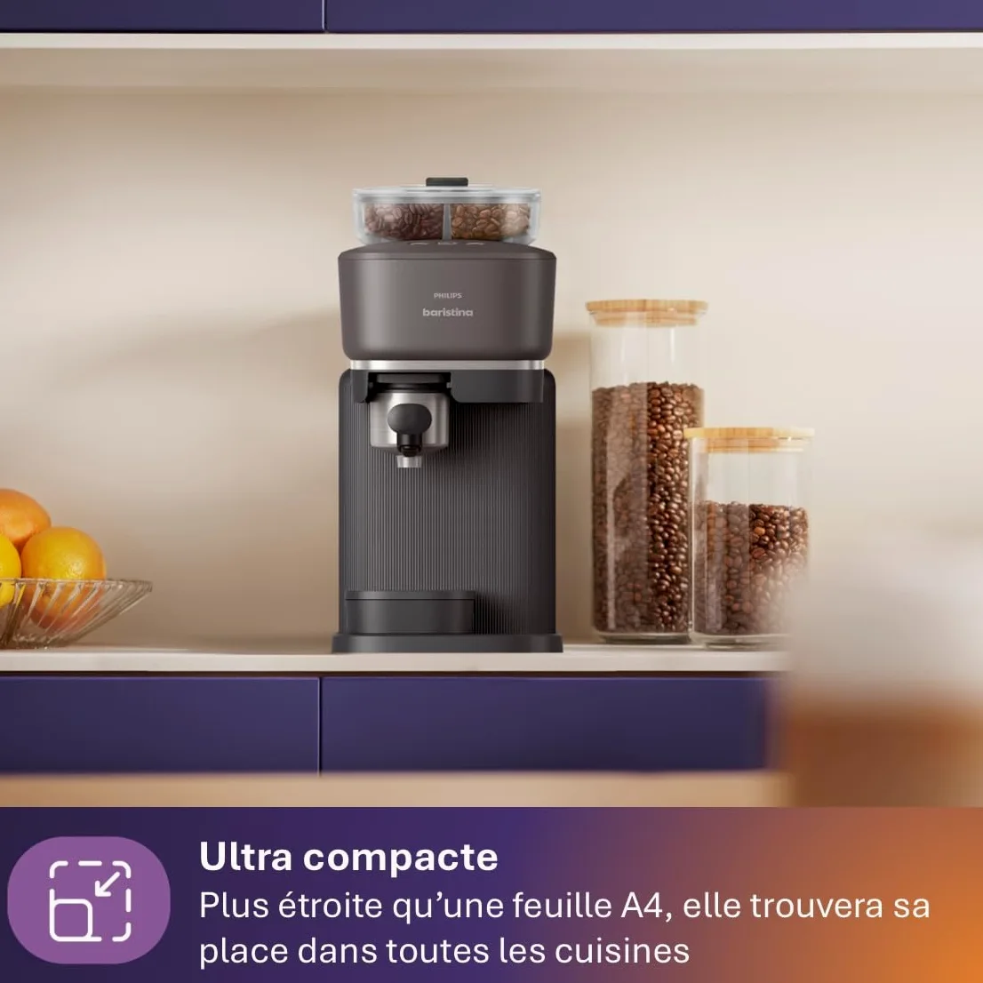 Machine à expresso Philips Baristina Variety - Bac à grains Double compartiment, Broyeur intégré, 16 bars, Nettoyage facile, Expresso et Lungo, noir/porte-filtre noir (BAR320/60)